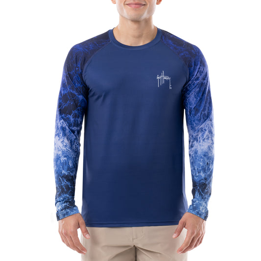 Men's Deep Blue Ranglan Long Sleeve Performance Shirt View 2