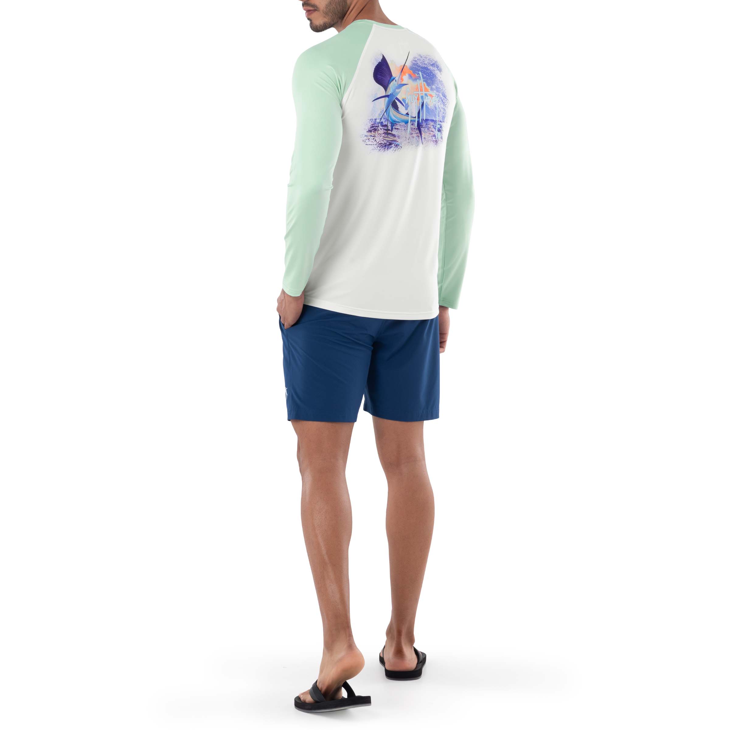 Men's Sunset Sailfish Colorblocked Sun Protection Top View 5