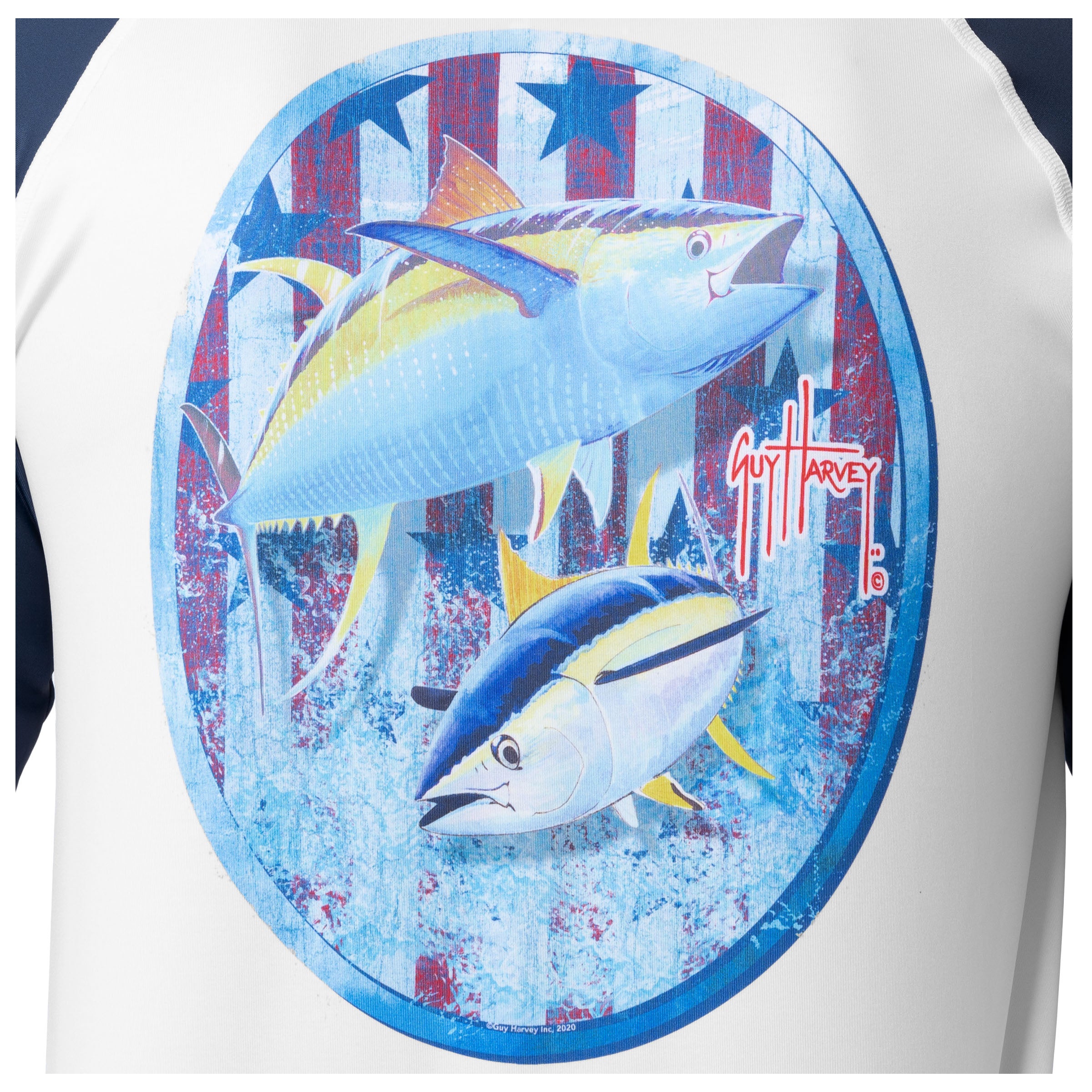 Men's Patriotic Yellowfin Tuna Colorblocked Sun Protection Top View 3