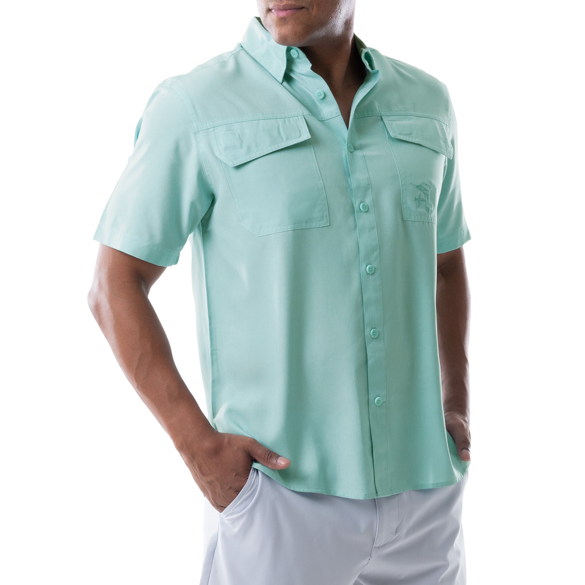 Guy Harvey | Men's Short Sleeve Heather Textured Performance Fishing Shirt, Medium