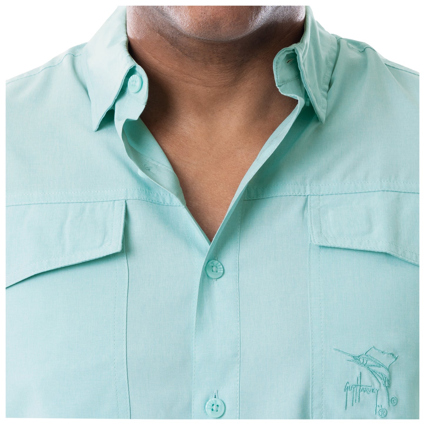 Guy Harvey | Men's Synchronized Short Sleeve Fishing Shirt, Caviar, Medium | 100% Polyester