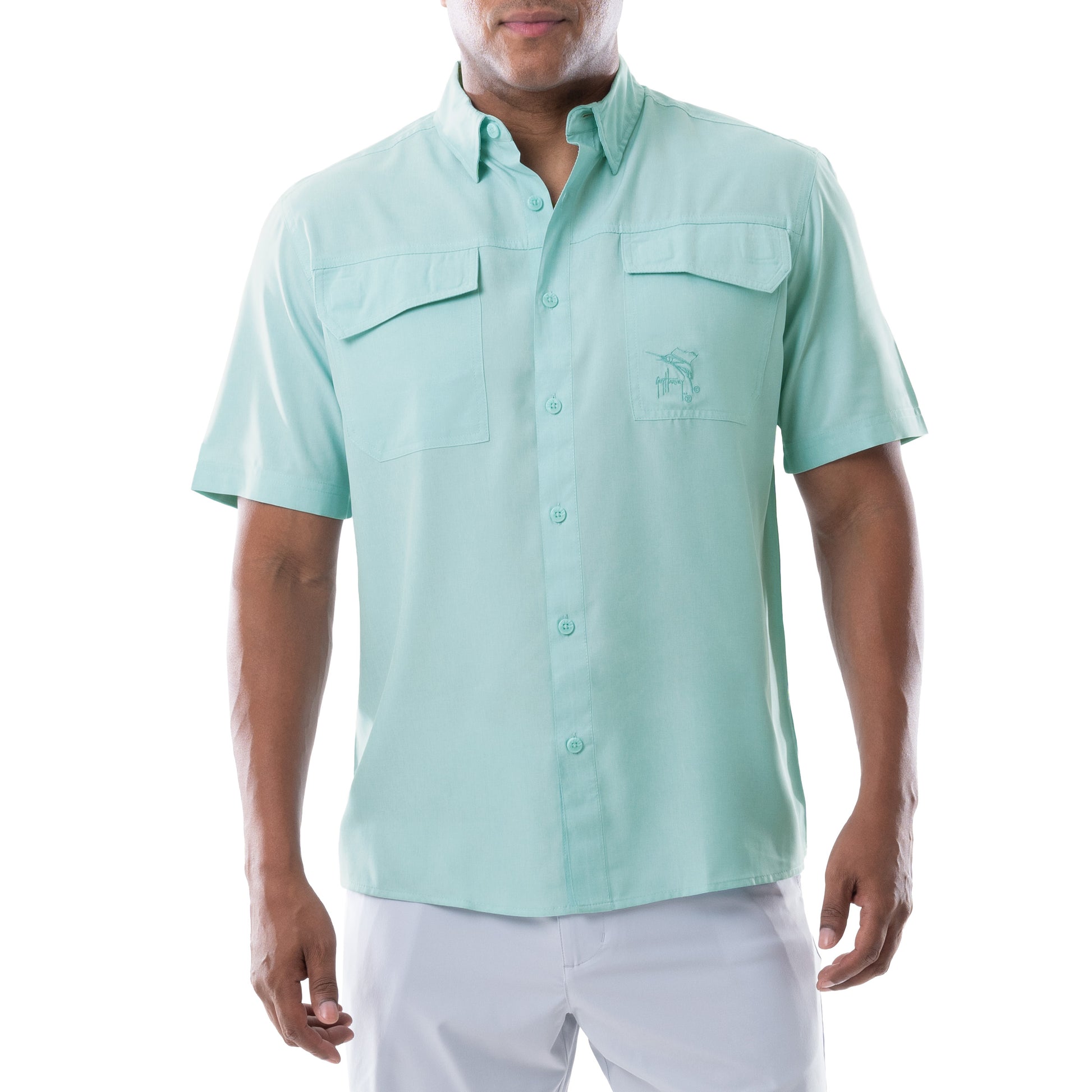 Guy Harvey | Men's Long Sleeve Heather Textured Cationic Coral Fishing Shirt, Medium