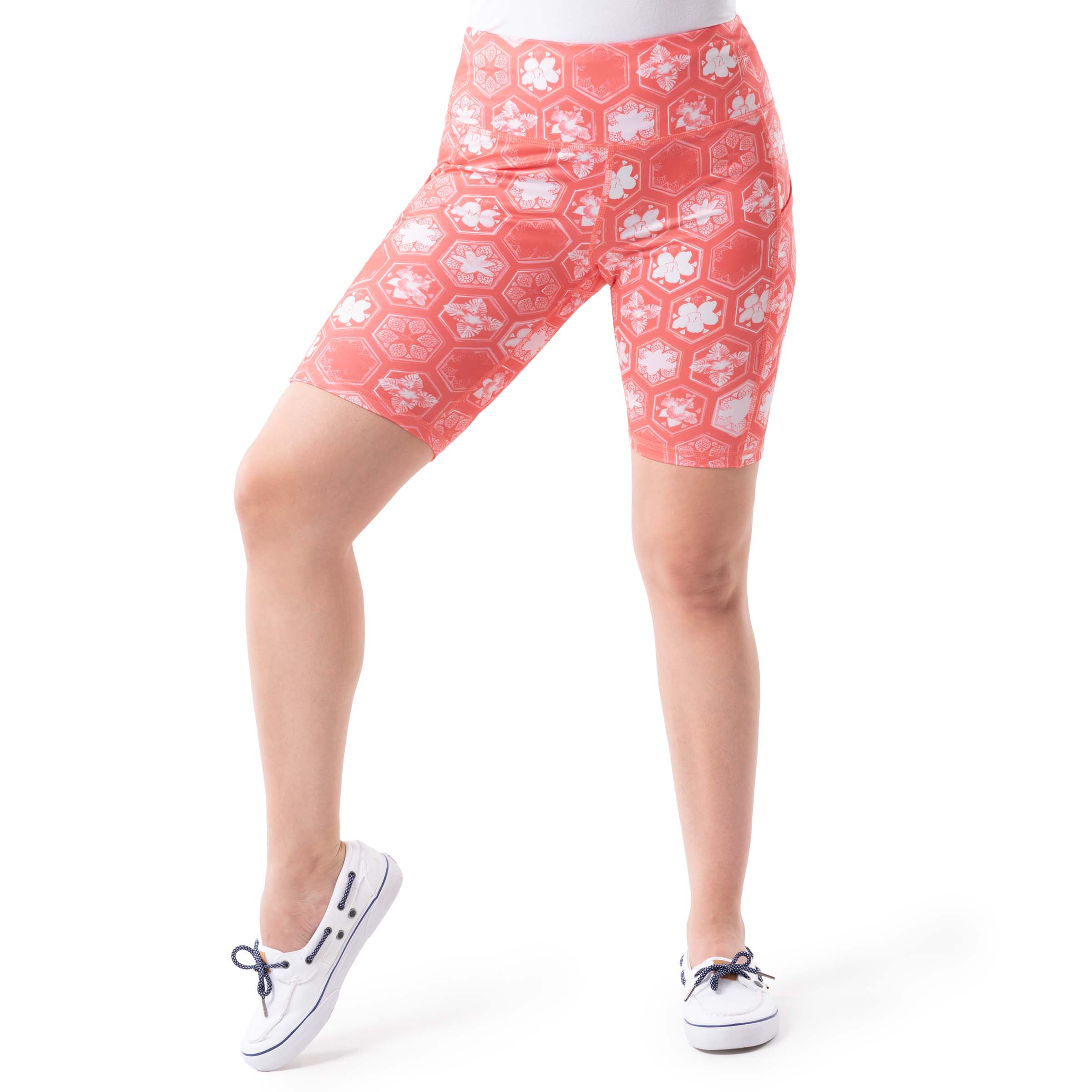 Ladies Coral Mosaic Biker Shorts View 5