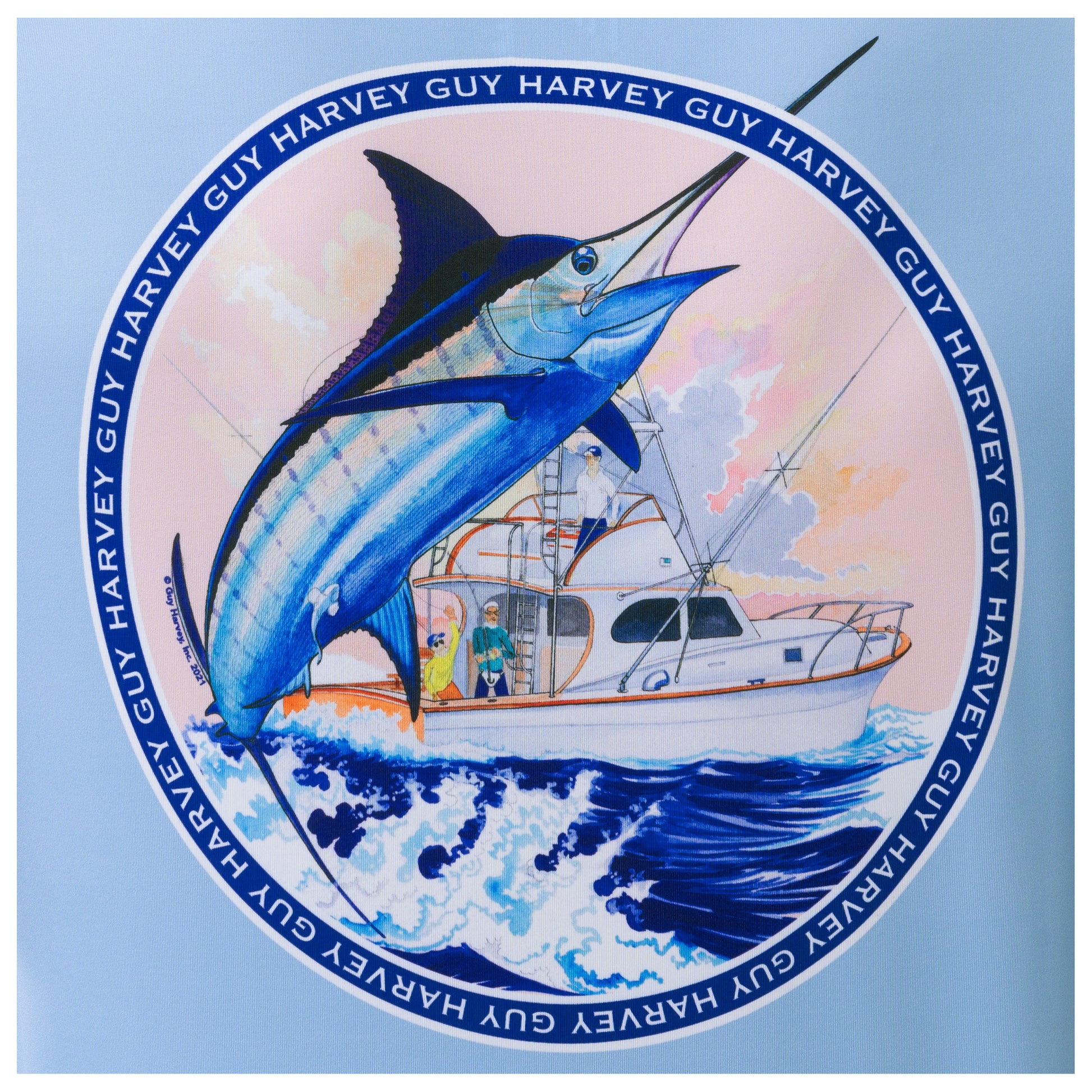 Guy Harvey by AFTCO Bluewater Mens T-Shirt Medium Marlin Fishing Print Blue