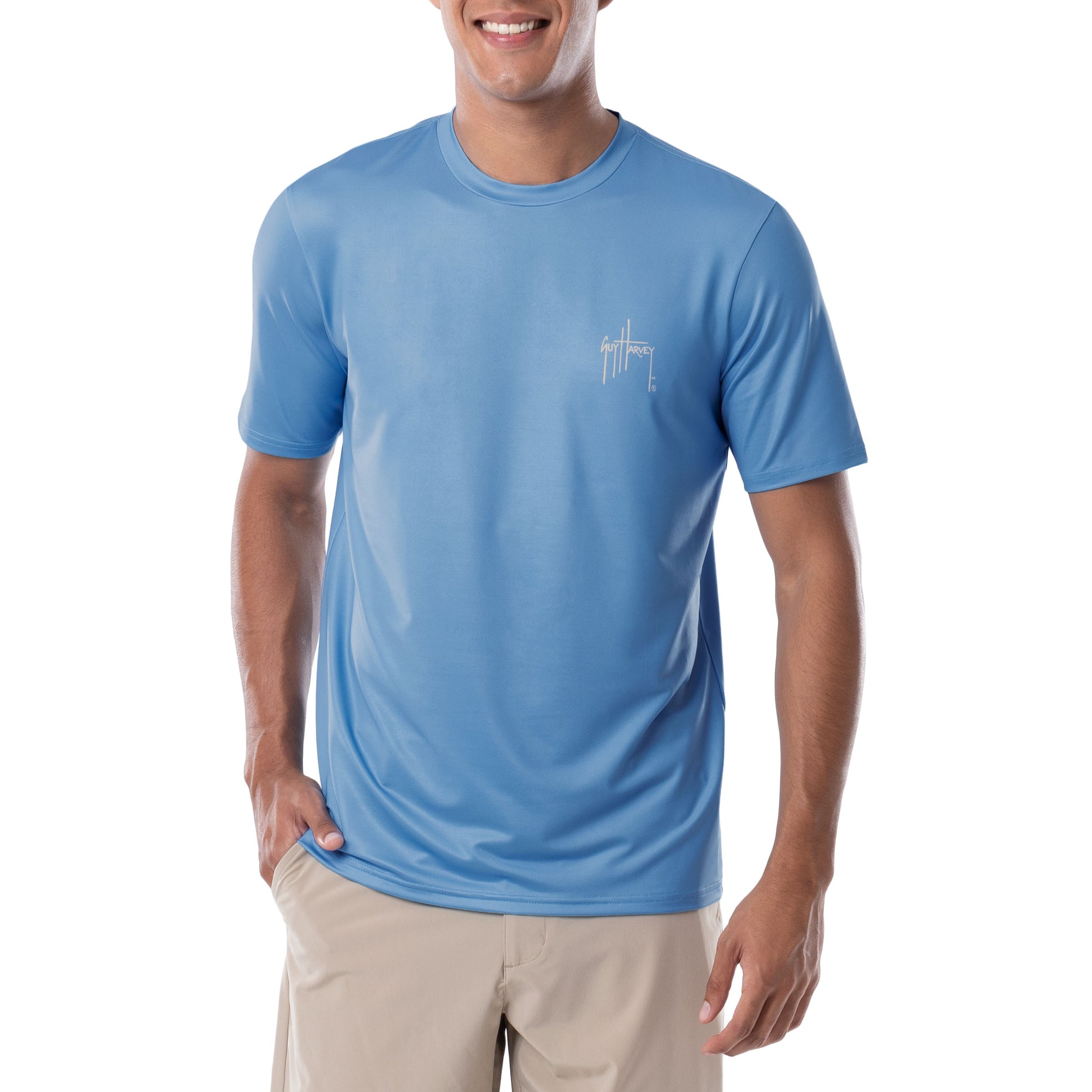 Ocean Coast Fishing Shirt Men M Blue Button Down Short Sleeve Breathable  Wicking