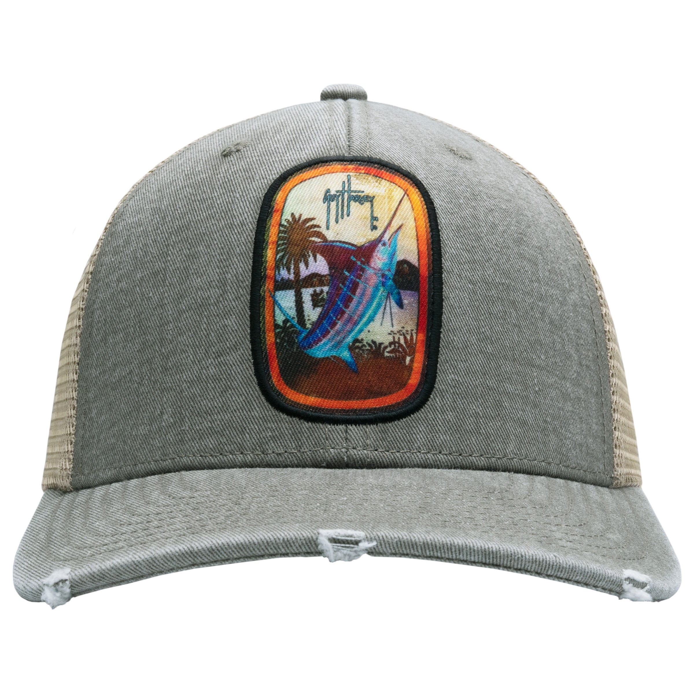 Men Dominica Patch Distressed Trucker Hat View 3