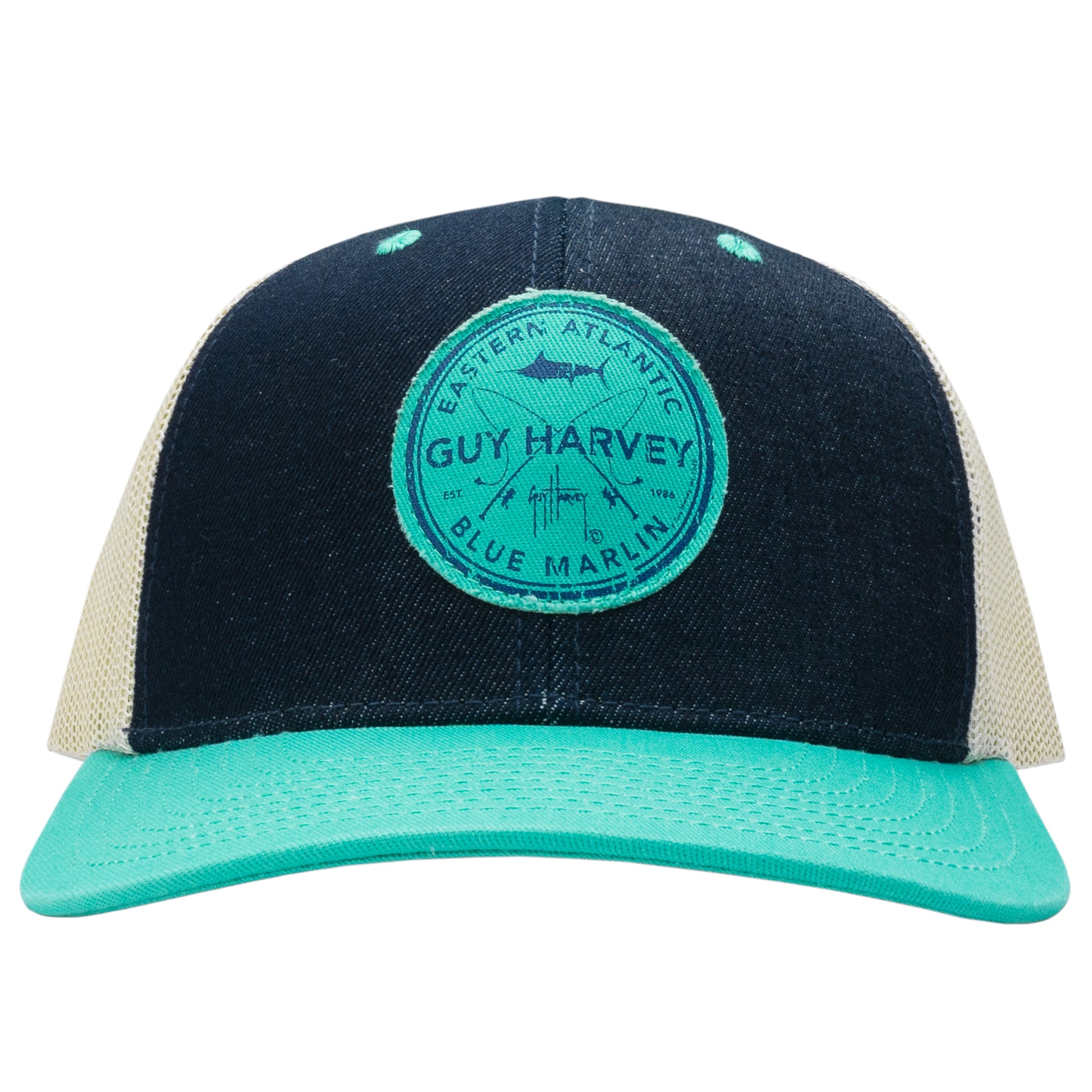 Men EA Blue Marlin Patch Mesh Trucker Hat – Guy Harvey