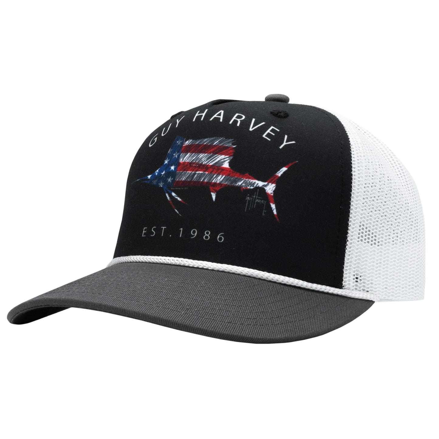 Men Scribble Americana Sublimated Mesh Trucker Hat View 1