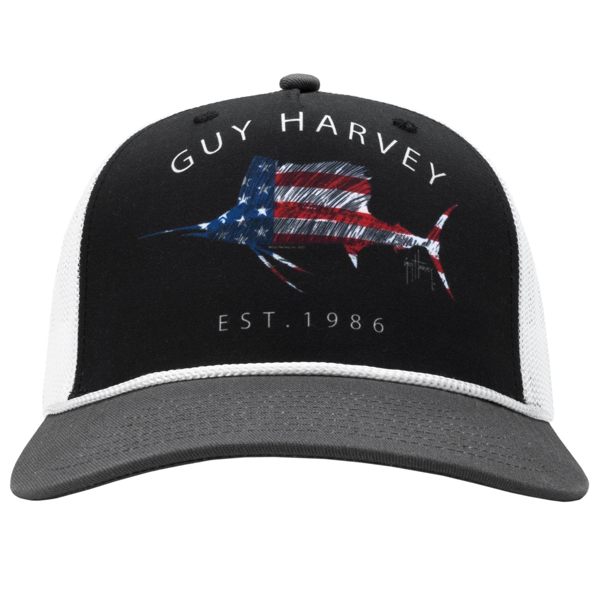 Men Scribble Americana Sublimated Mesh Trucker Hat View 3
