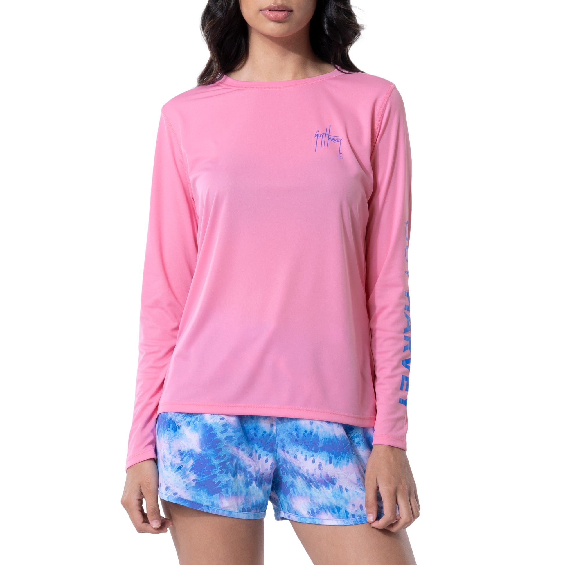 Guy Harvey | Ladies Long Sleeve Performance Fishing Sun Protection Shirt UPF 50+, Sachet Pink, Large