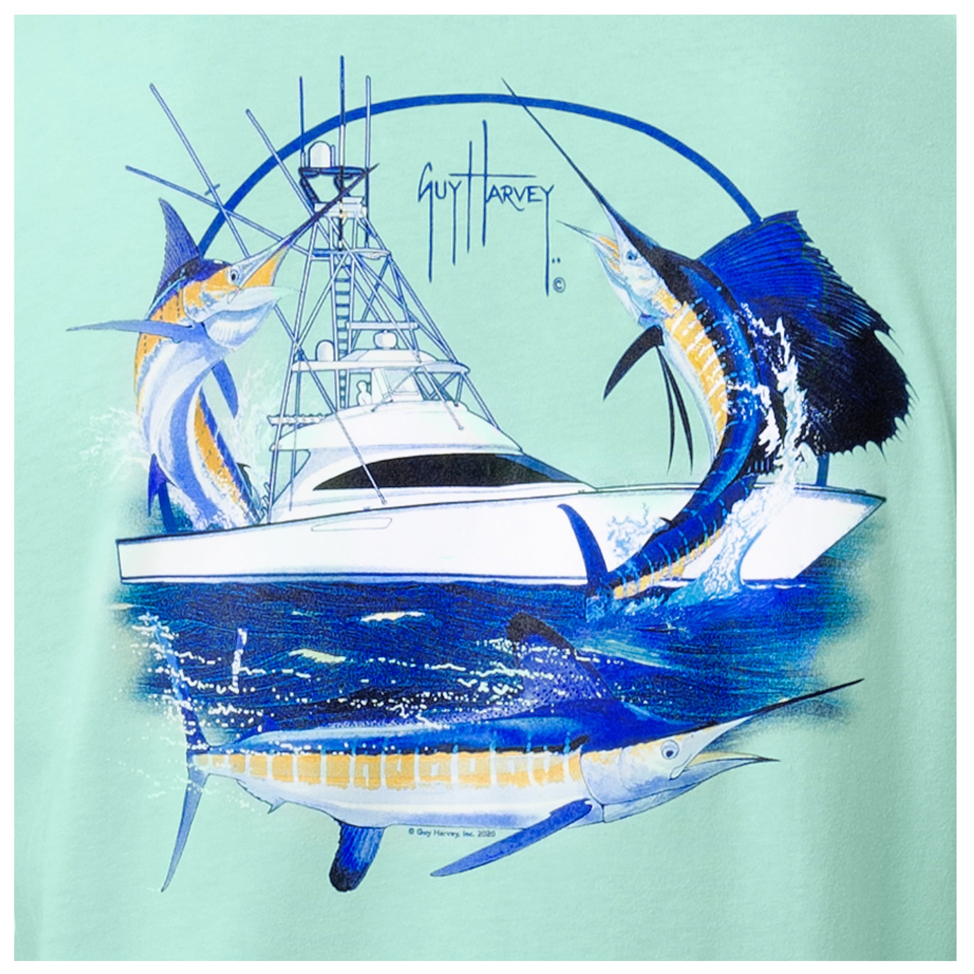 GUY HARVEY Fish Marlin Sport Fishing Aqua Shirt Men's T-Shirt Size L Cotton
