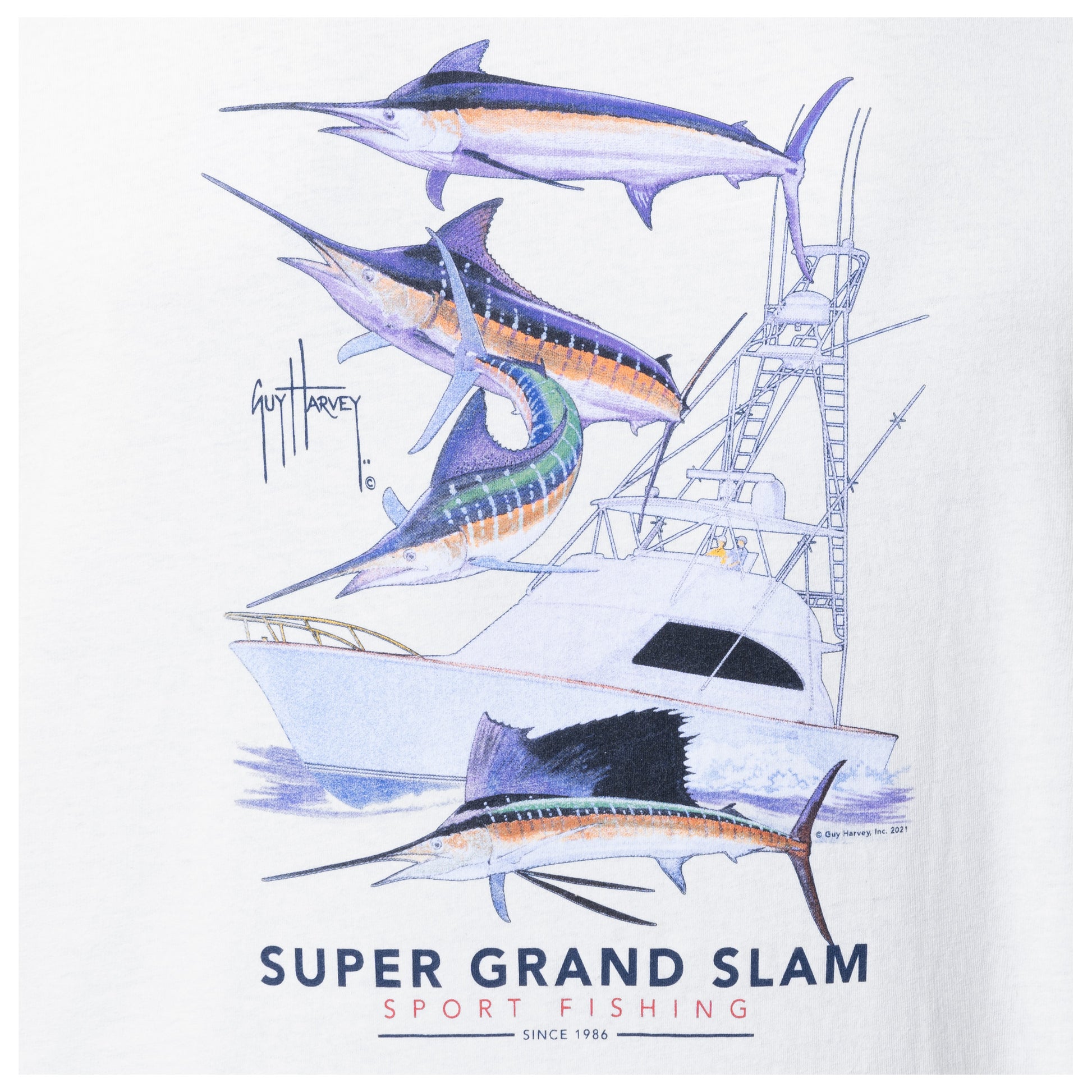 Guy Harvey | Men's Super Grand Slam Short Sleeve Pocket T-Shirt, Small | 100% Cotton