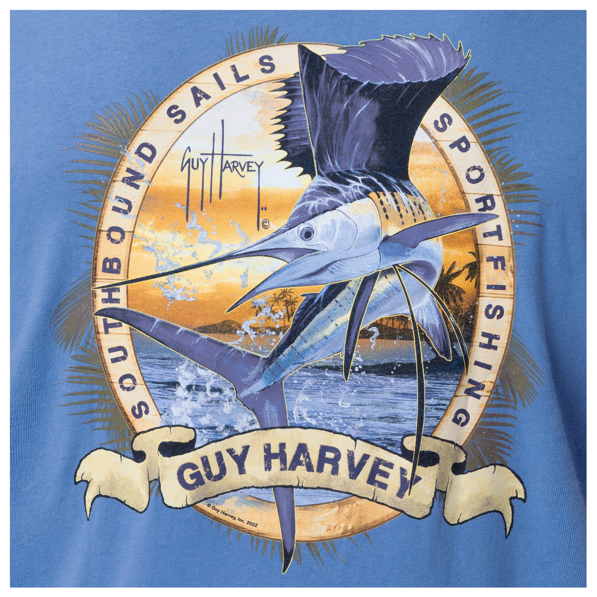 Guy Harvey Men's Southbound Sails Short Sleeve Pocket Graphic T-Shirt, Blue, Medium, Cotton