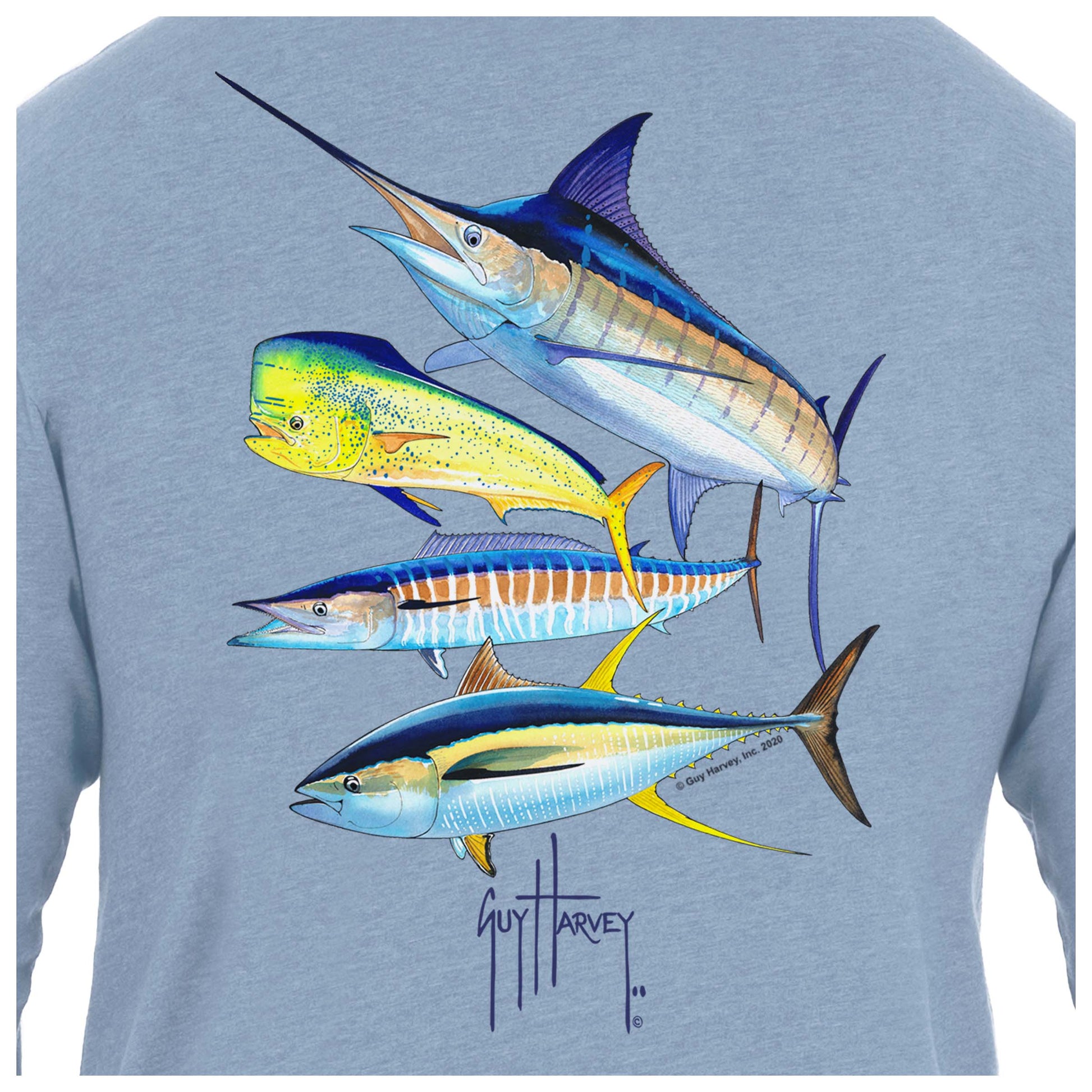 Guy Harvey Shirt Mens S Small Yellow Fish Long Sleeve Pocket Tee Bluewater