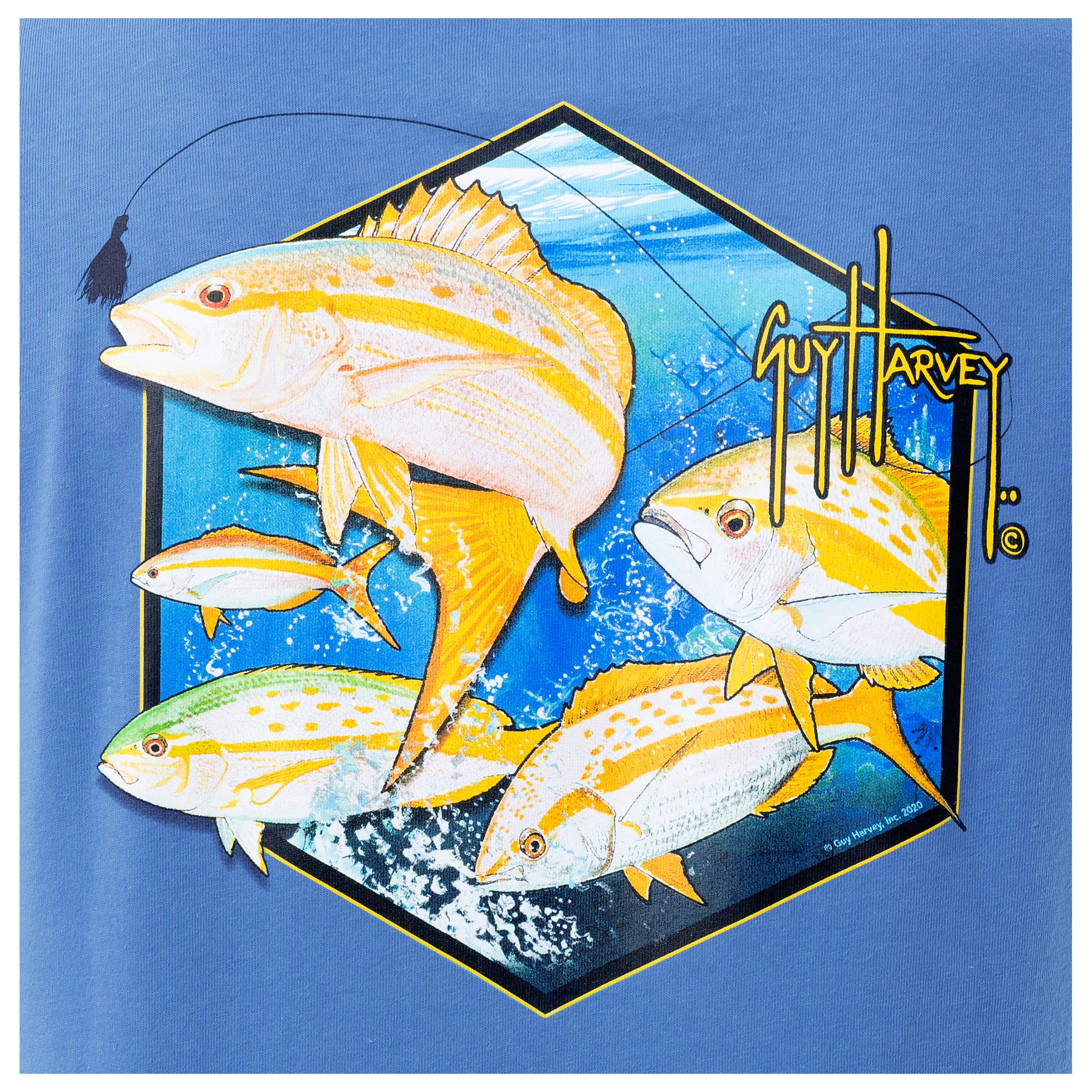 Guy Harvey Shirt Mens 2XL Yellow Fin Tuna Cotton Long Sleeve Pocket T Shirt
