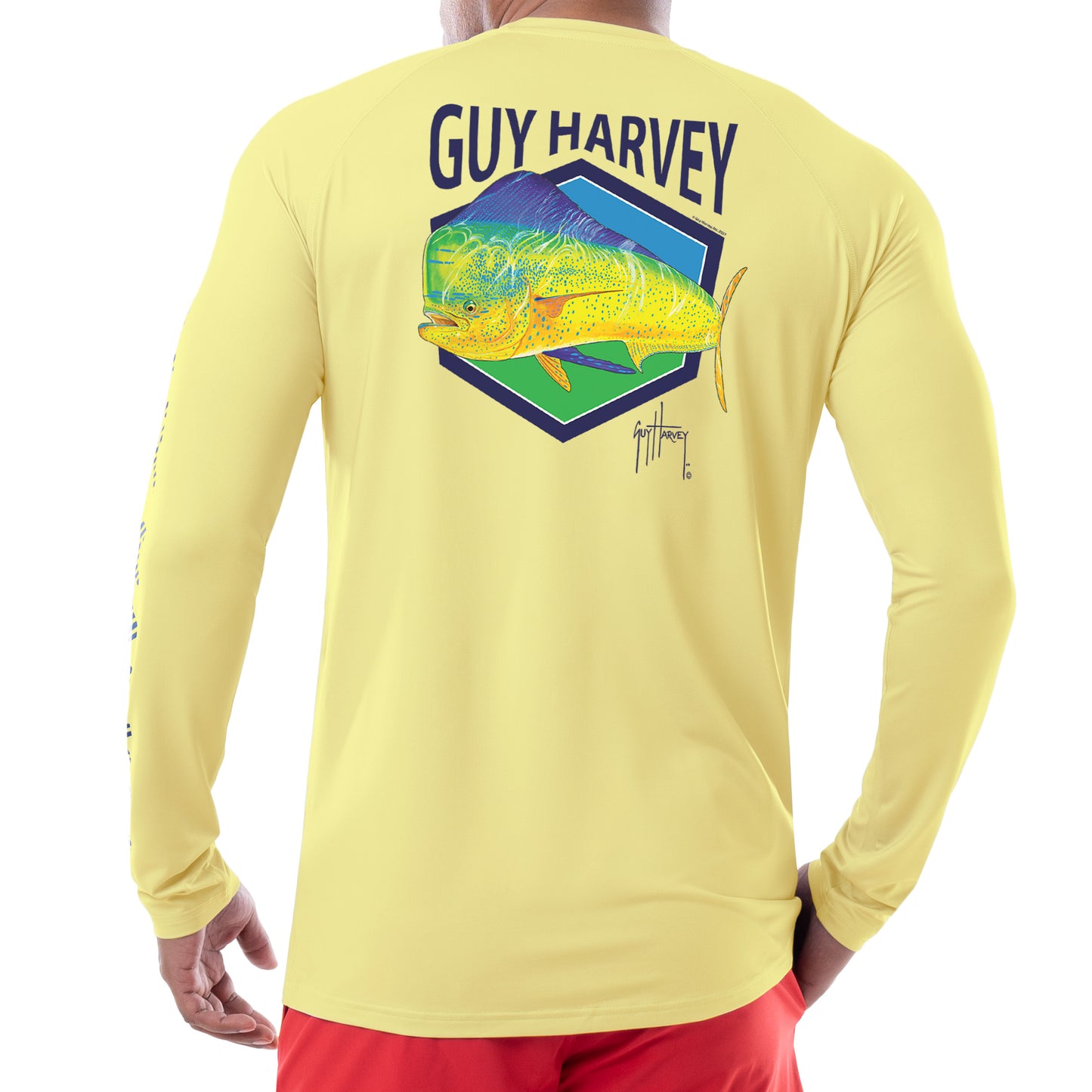 Guy Harvey | Men's Mahi Hexagon Long Sleeve Performance Shirt, Medium