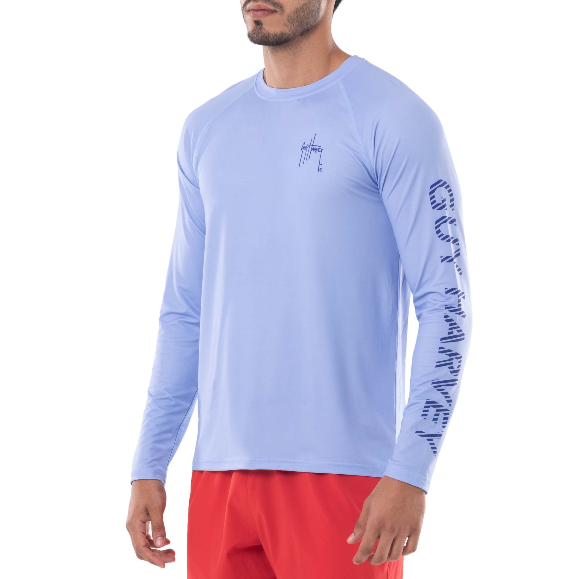 Guy Harvey Men's American Classic Sun Protection Long Sleeve Shirt XL Powder Blue
