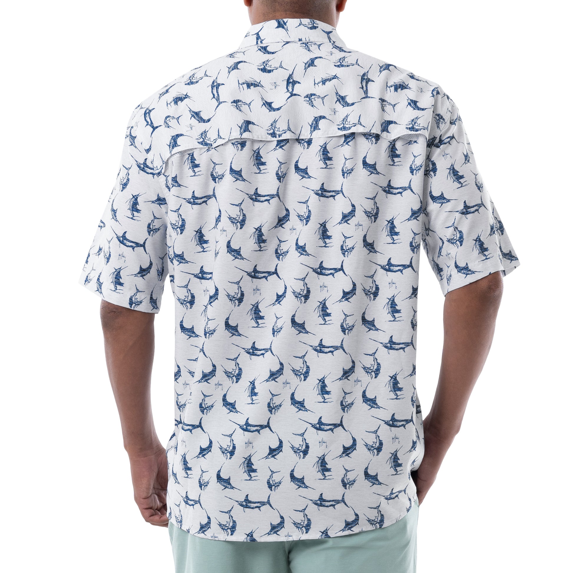 Guy Harvey Men's Short Sleeve Retro Billfish Fishing Shirt | Powder Blue Medium
