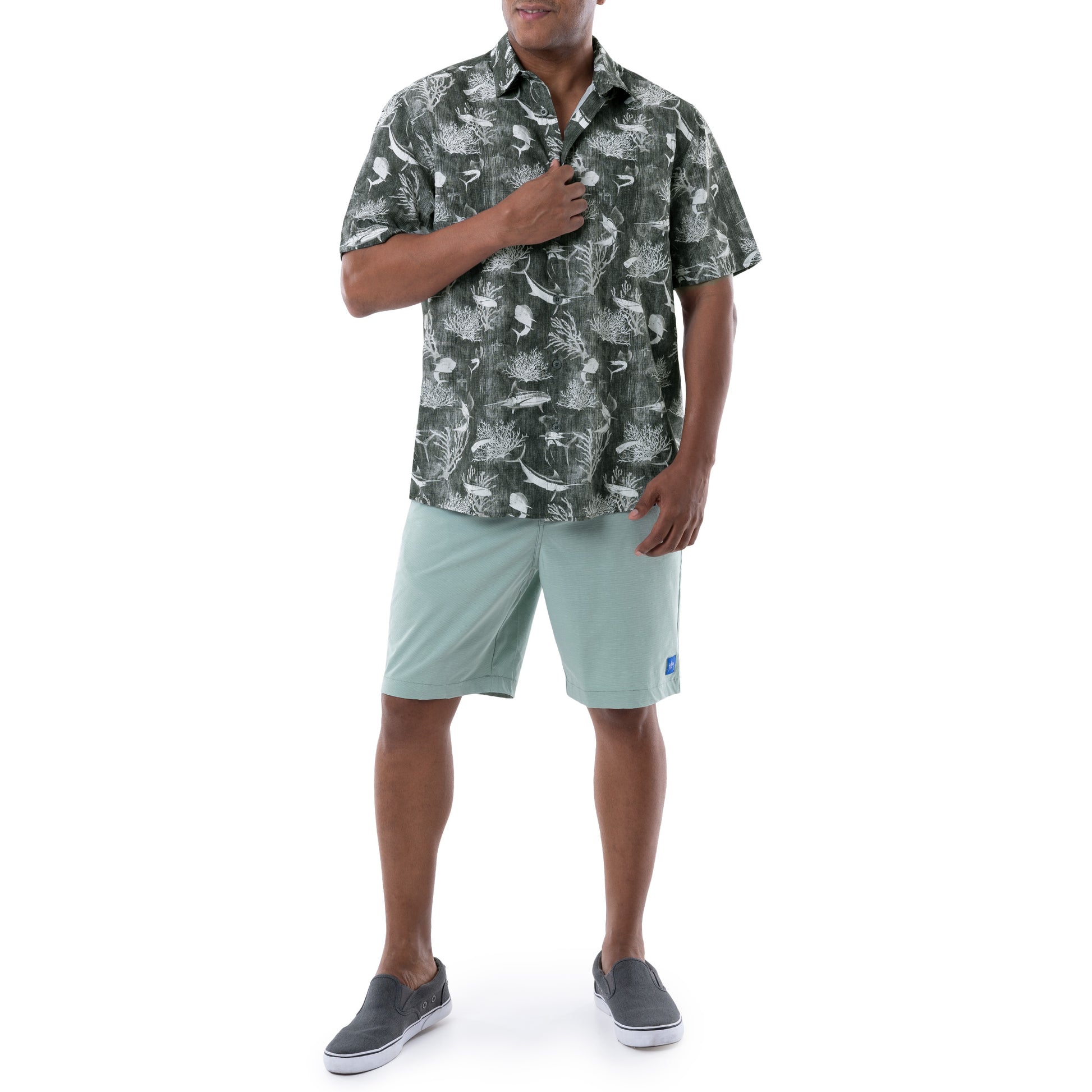 Guy Harvey | Men's Denim Shells Short Sleeve Fishing Shirt, Bright White, Small
