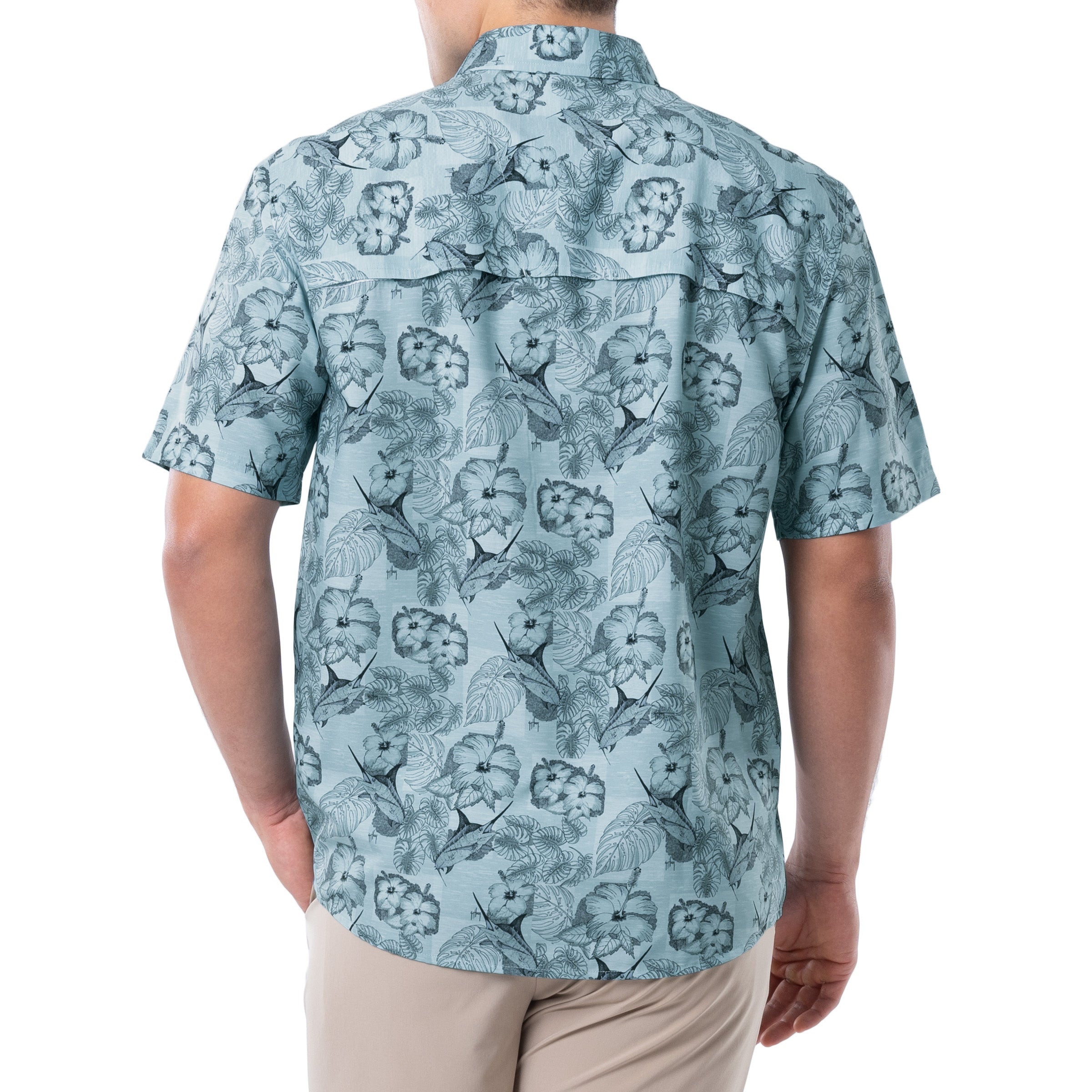 Men's Short Sleeve Marlin Floral Performance Fishing Shirt View 9