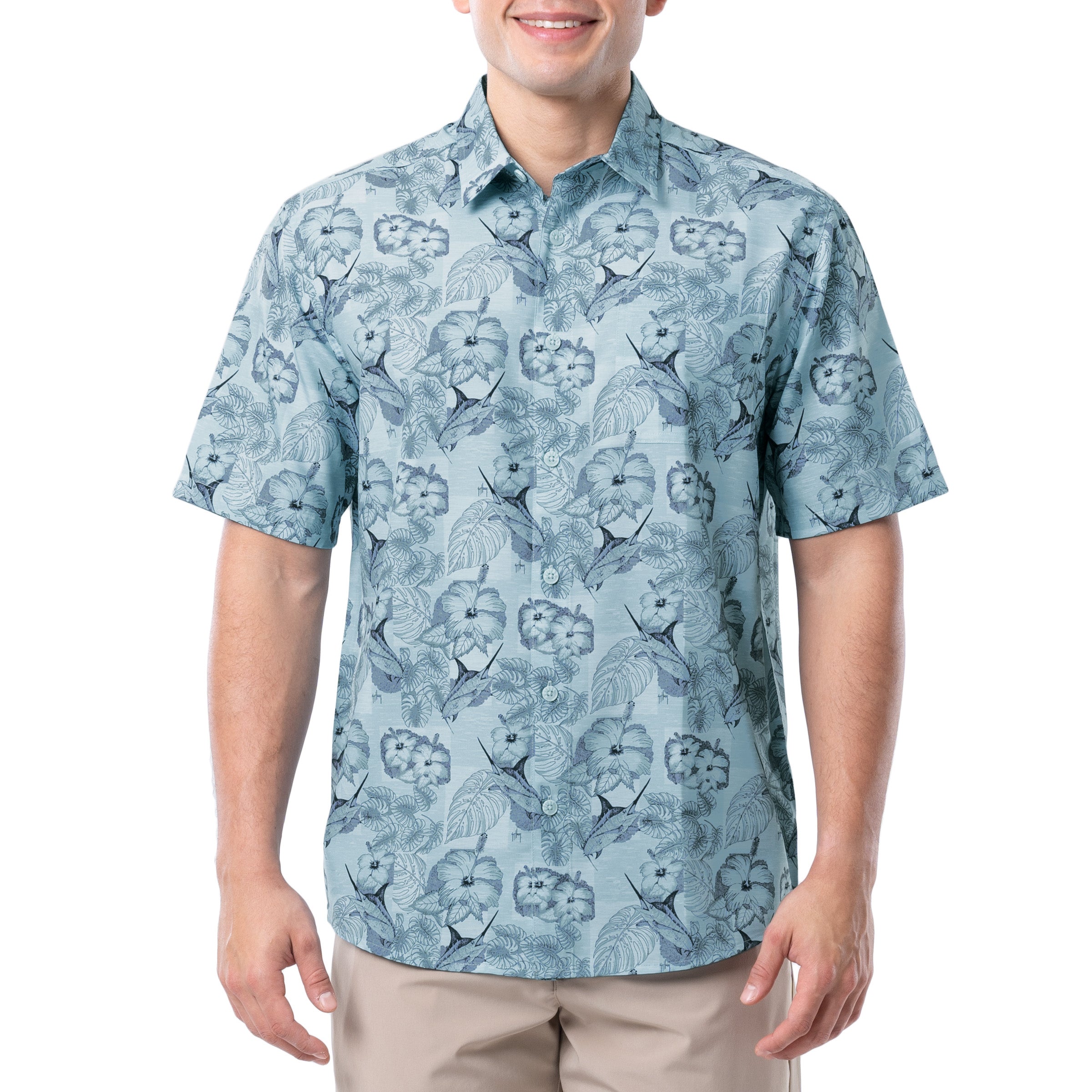 Men's Short Sleeve Marlin Floral Performance Fishing Shirt View 8