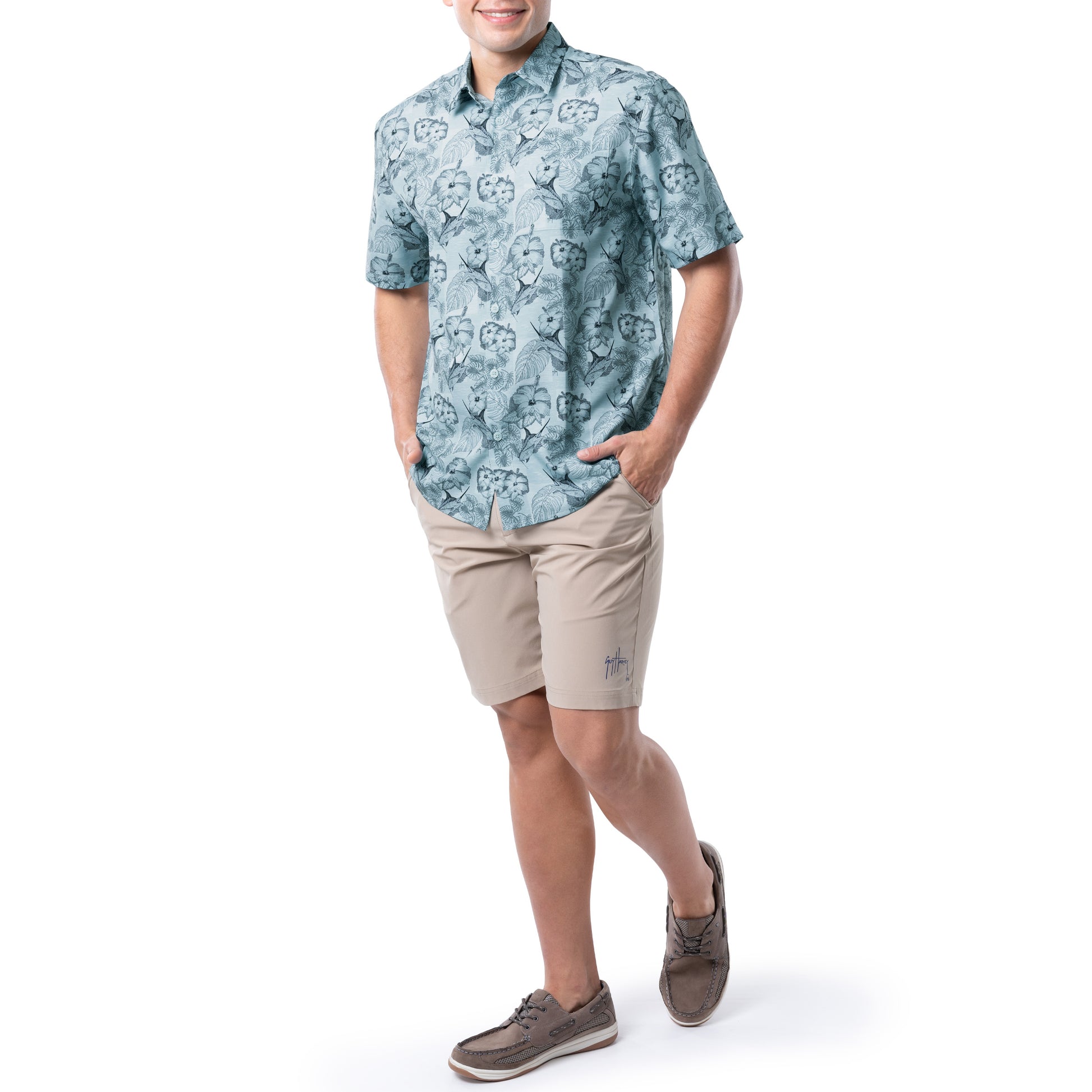 Men's Short Sleeve Marlin Floral Performance Fishing Shirt – Guy Harvey