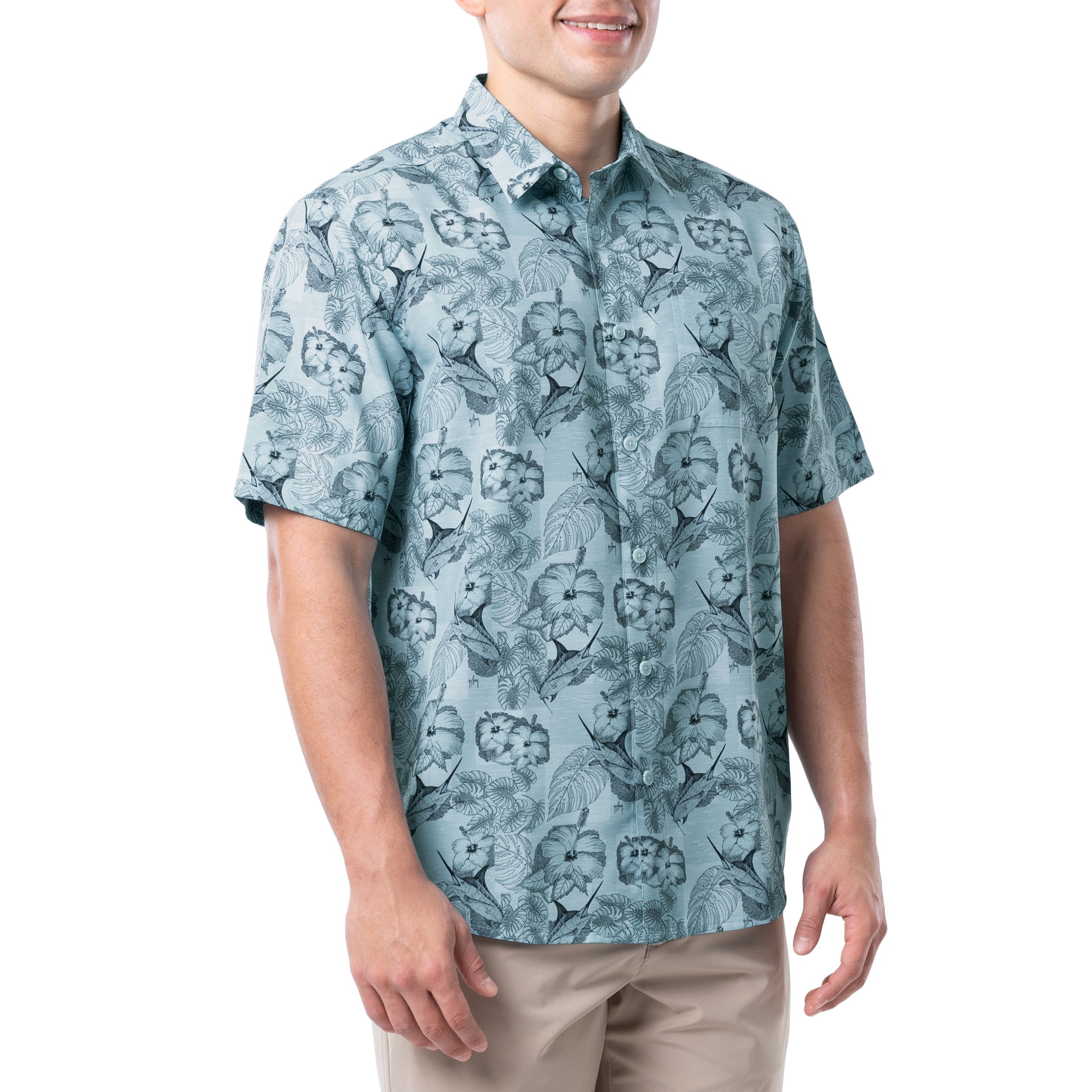 Men's Short Sleeve Marlin Floral Performance Fishing Shirt View 10