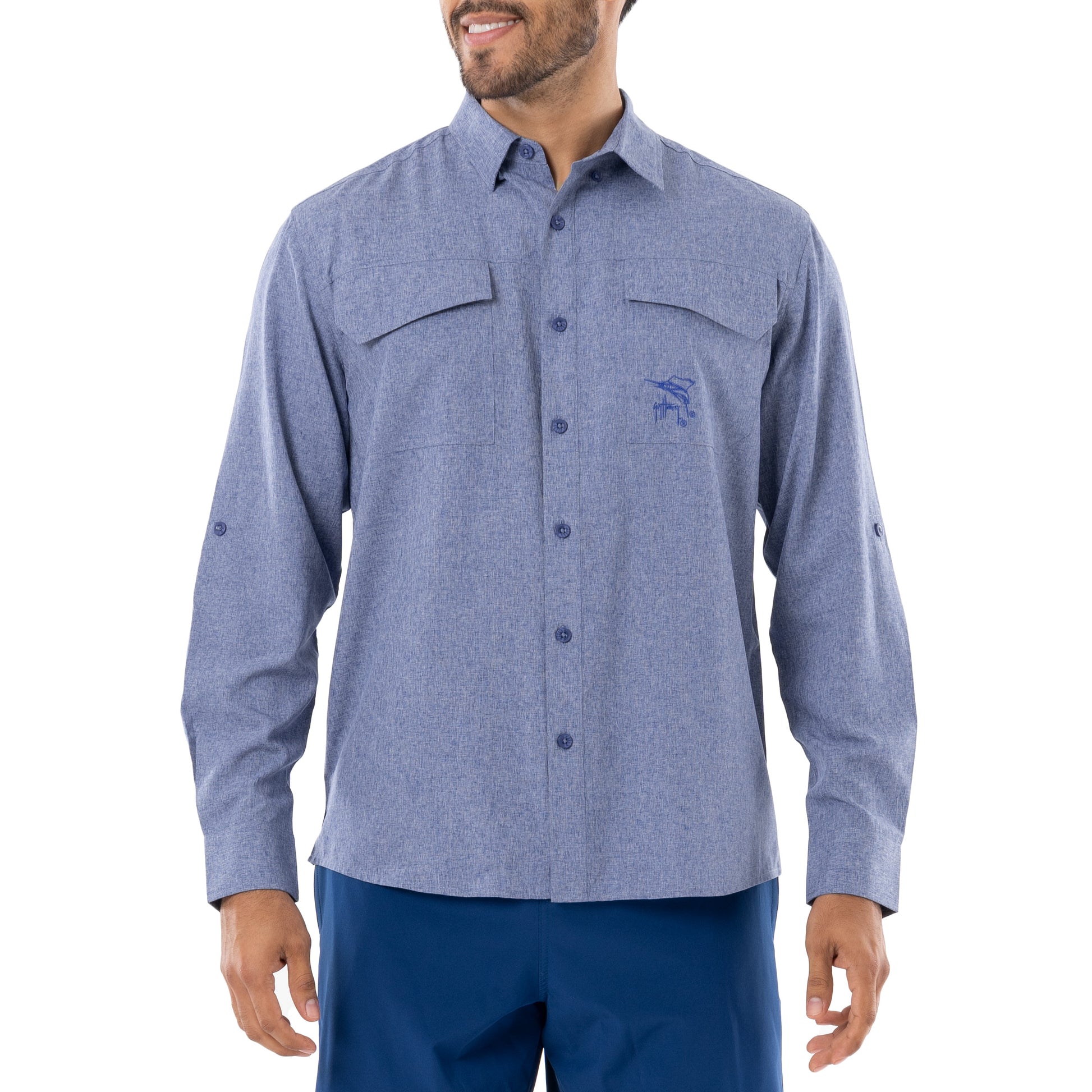 Columbia Mens Size XL Long Sleeve Blue Fishing Shirt