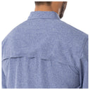 Back of the long sleeve button down performance fishing shirt with ventilation. 