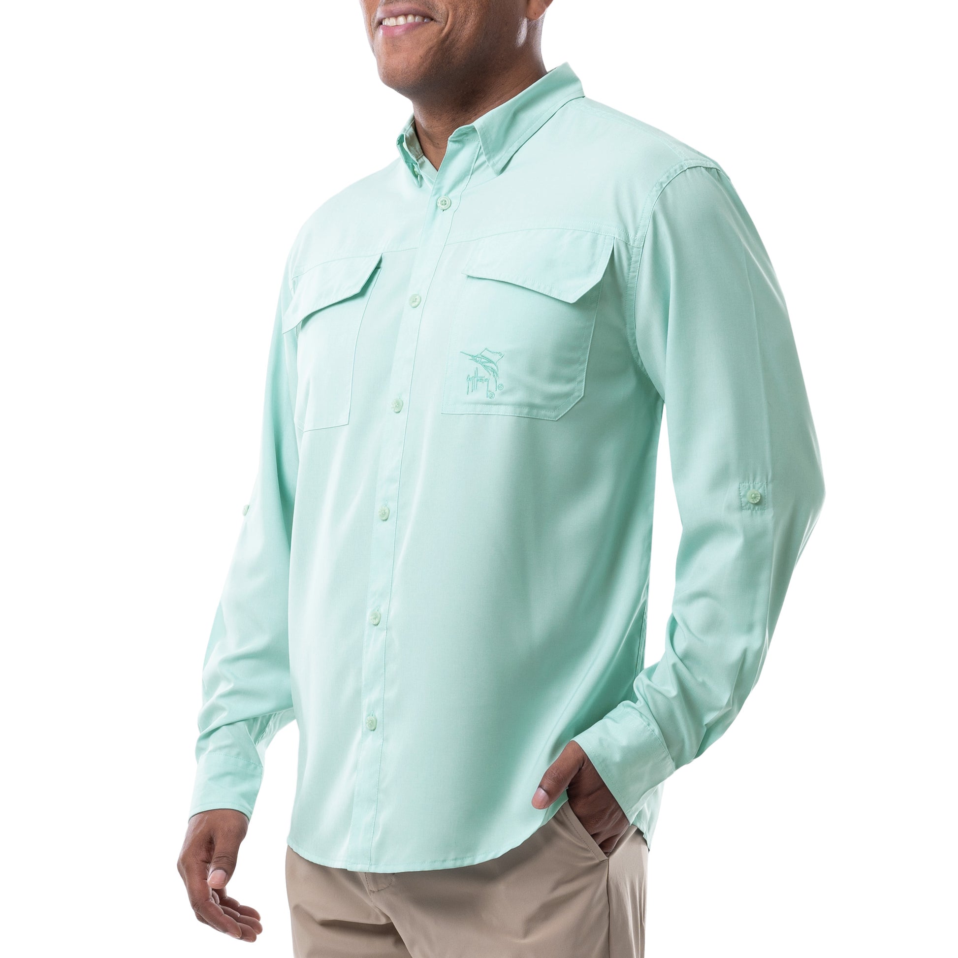 Guy Harvey Men's Long Sleeve Performance Fishing Shirt - Plume Large