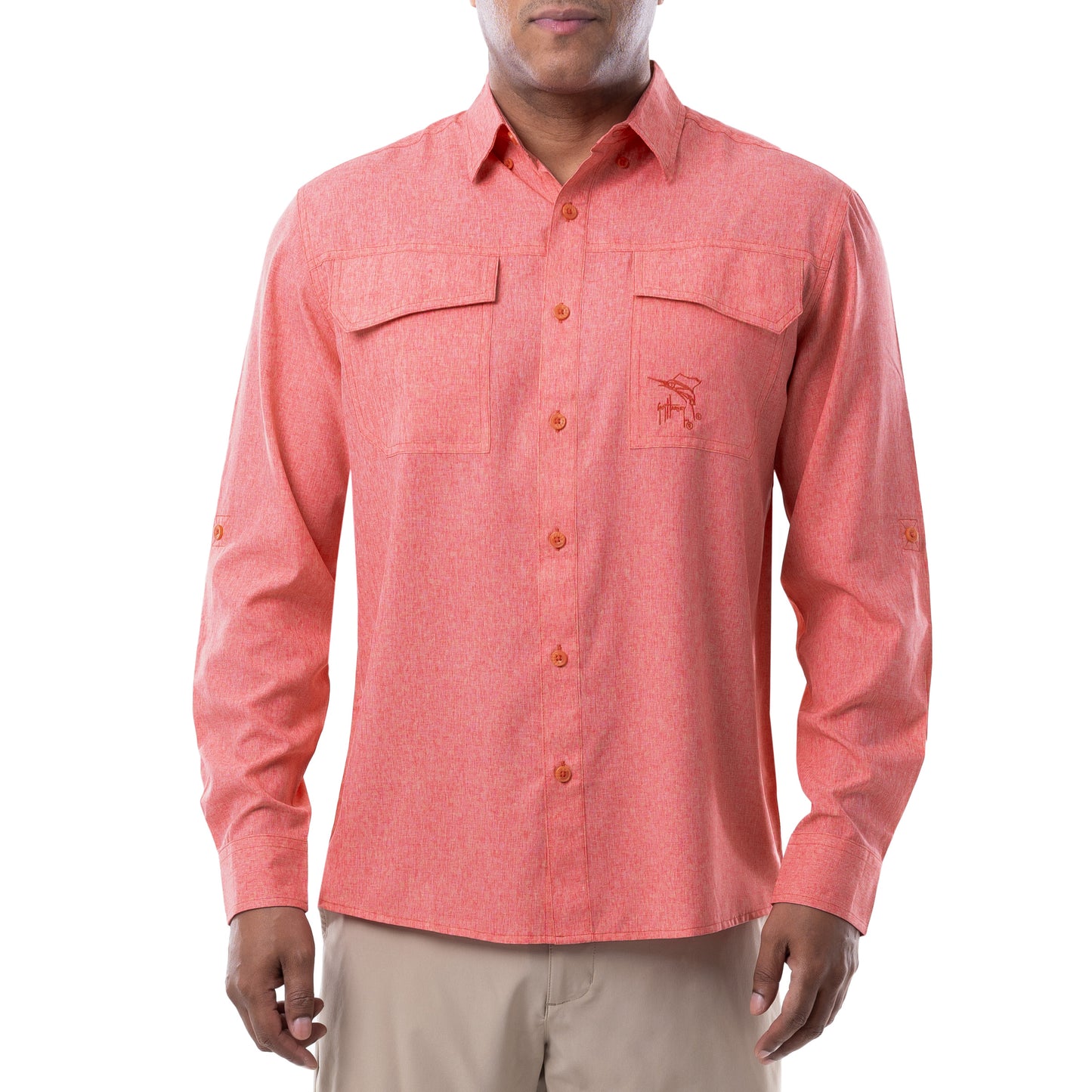 Guy Harvey Shirt Mens XXL 2XL Red Long Sleeve Graphic Drum Fishing