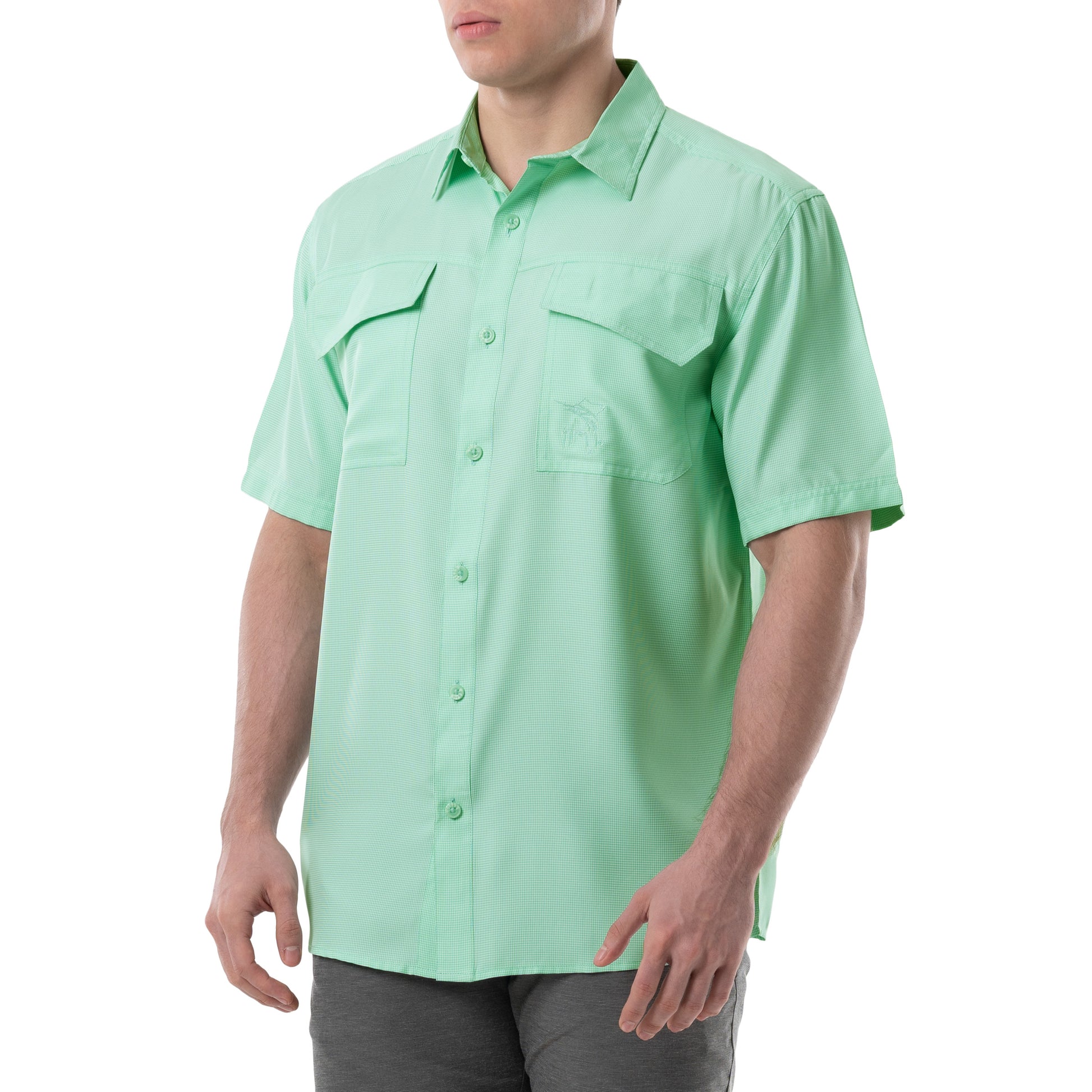 Guy Harvey | Men's Short Sleeve Texture Gingham Performance Fishing Shirt, High Rise, Large