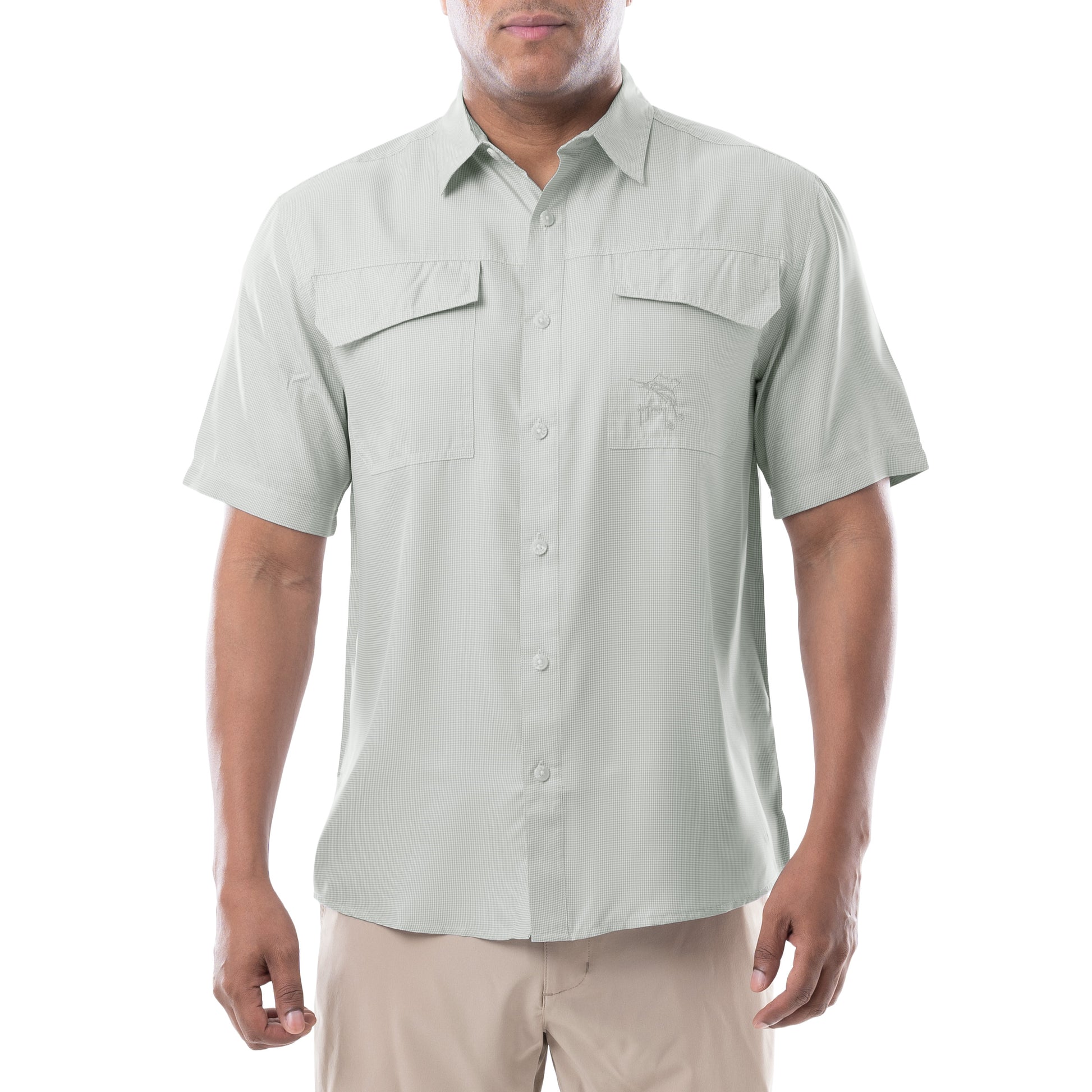 Guy Harvey | Men's Short Sleeve Texture Gingham Performance Fishing Shirt, Estate Blue, Large
