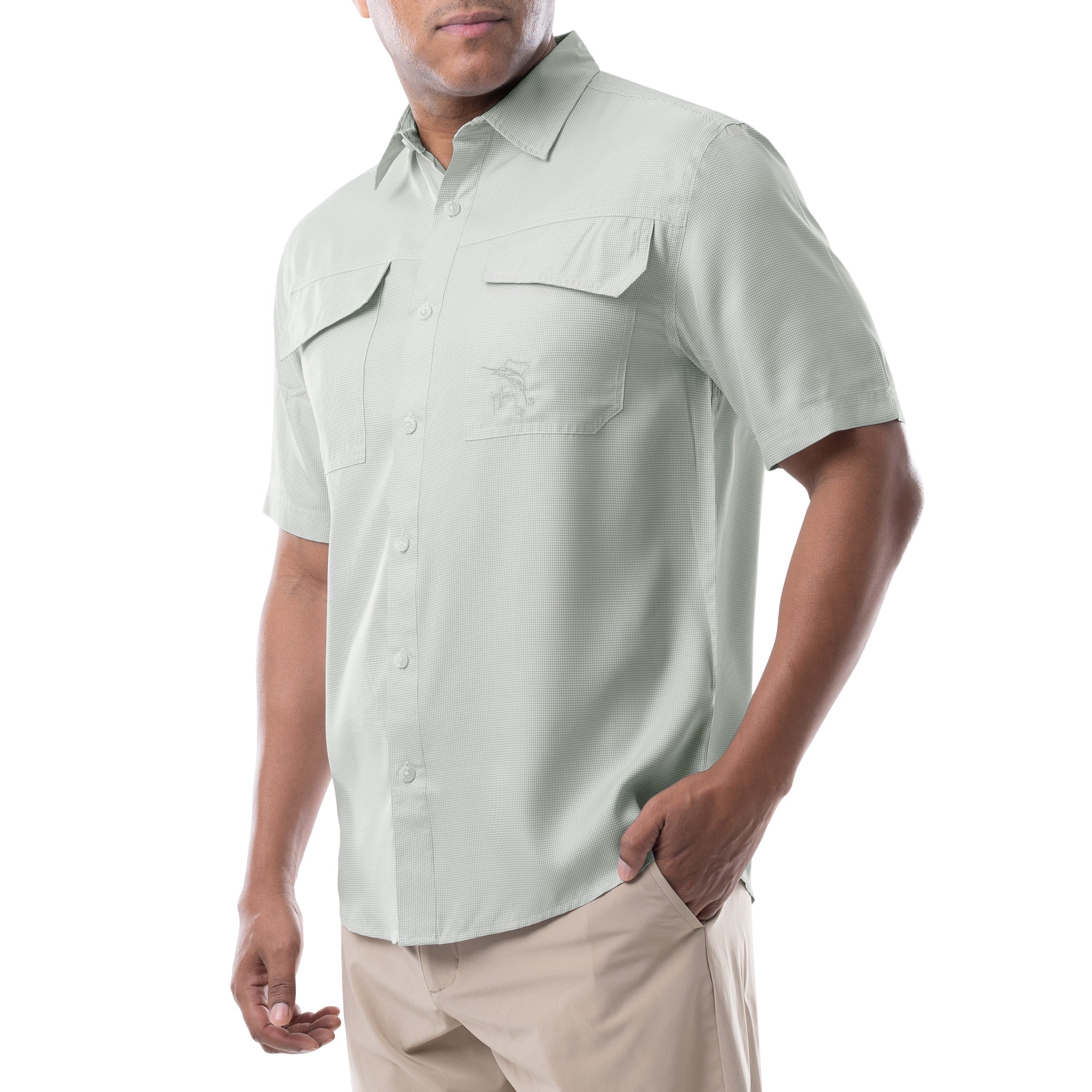 Men's Short Sleeve Texture Gingham Performance Fishing Shirt View 4