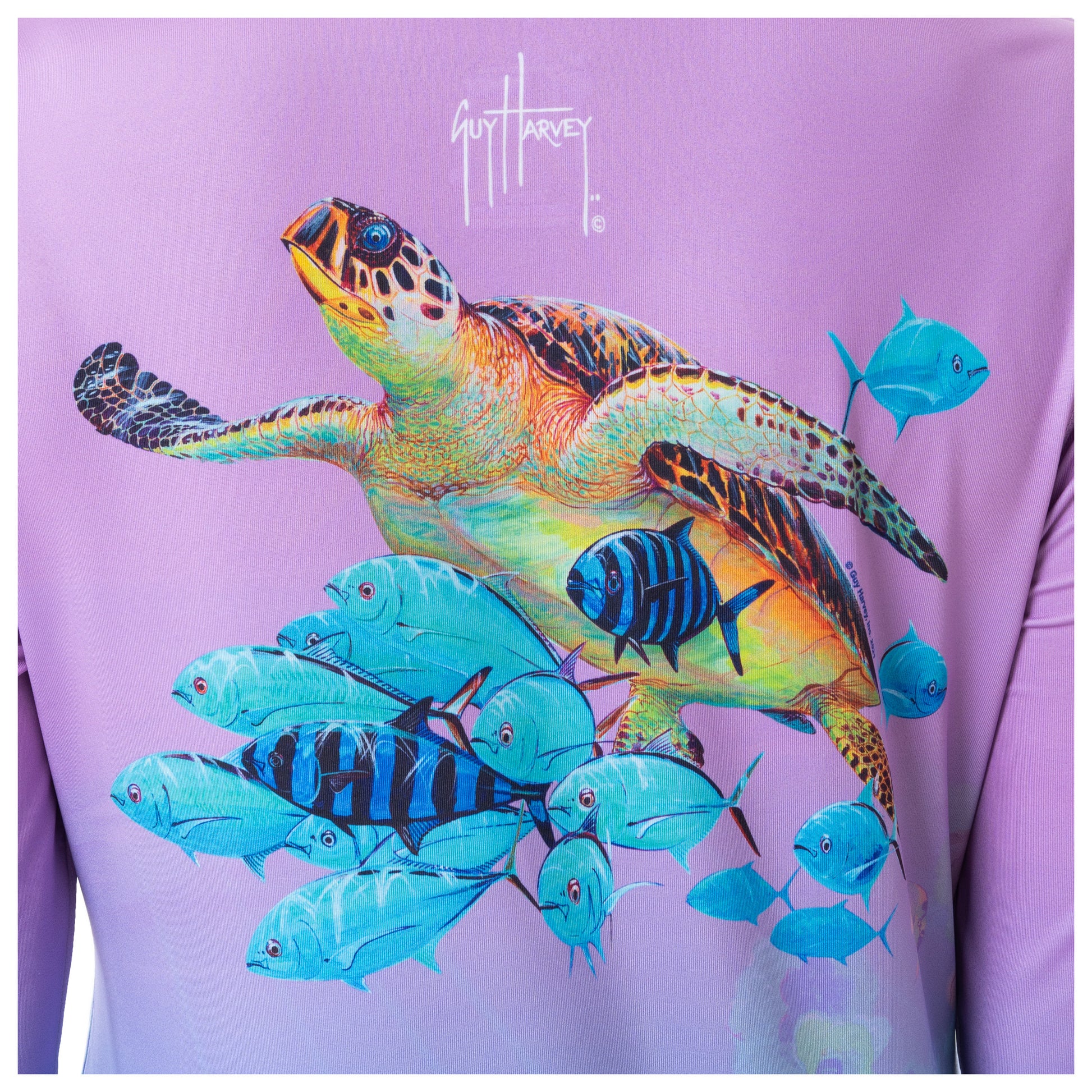 Guy Harvey Women's Graphic Long Sleeve V-Neck T-Shirt, Lupine/Reef