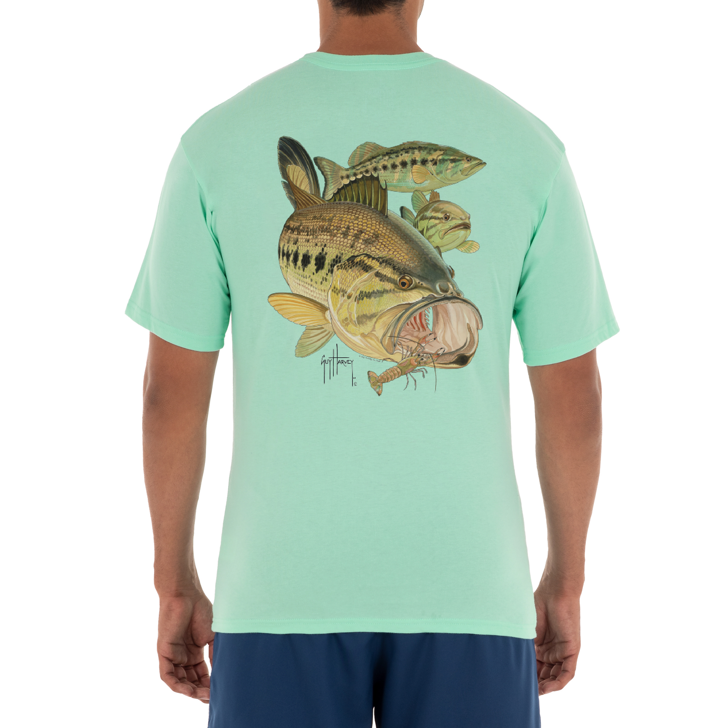 Men Freshwater Largemouth Bass Crawdad Short Sleeve Pocket  T-Shirt