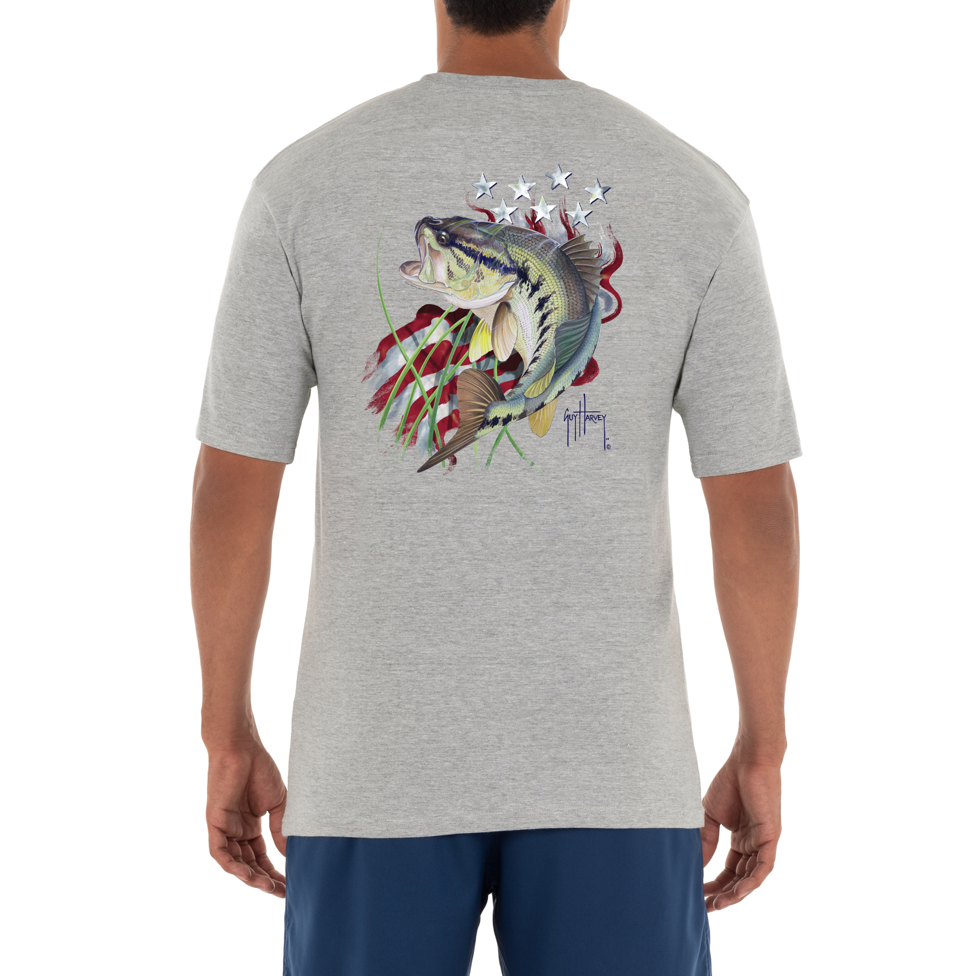 Men Freshwater Stars and Stripes Bass Short Sleeve Pocket T-Shirt View 1