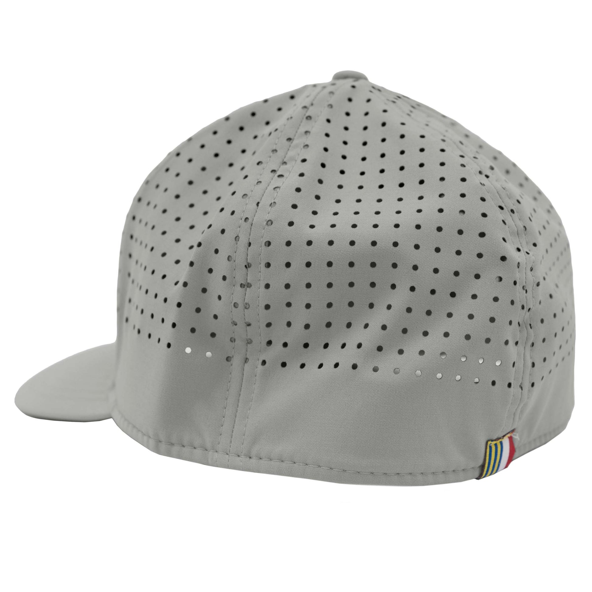 Mens gray with white mesh flex fit leather patch tuna hat or leather patch  tuna tail hat fishing hats or caps-made for fisherman