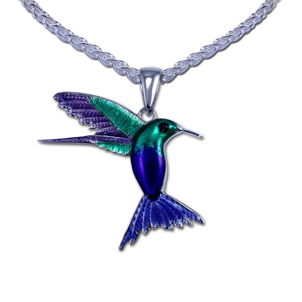 Enameled Hummingbird Necklace Crafted in Sterling Silver