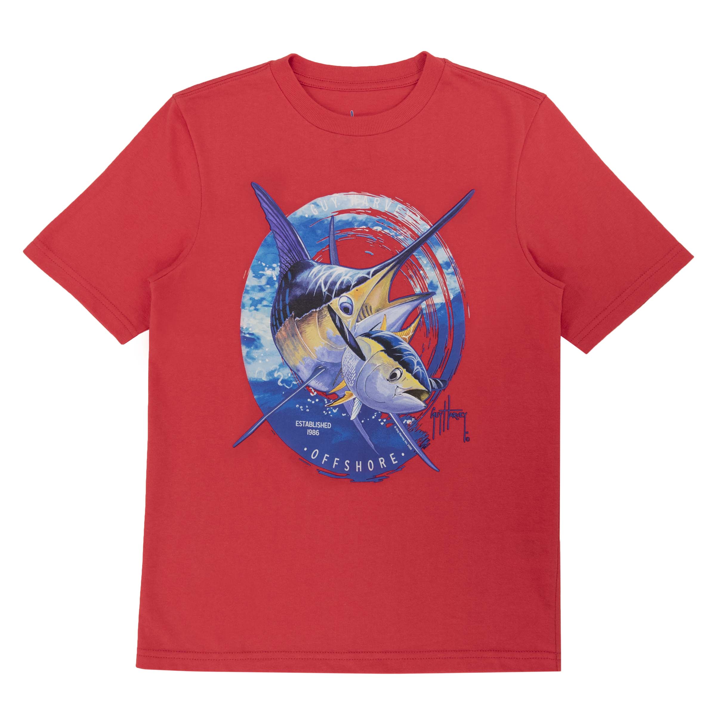 Kids Marlin Chase Short Sleeve Red T-Shirt View 1