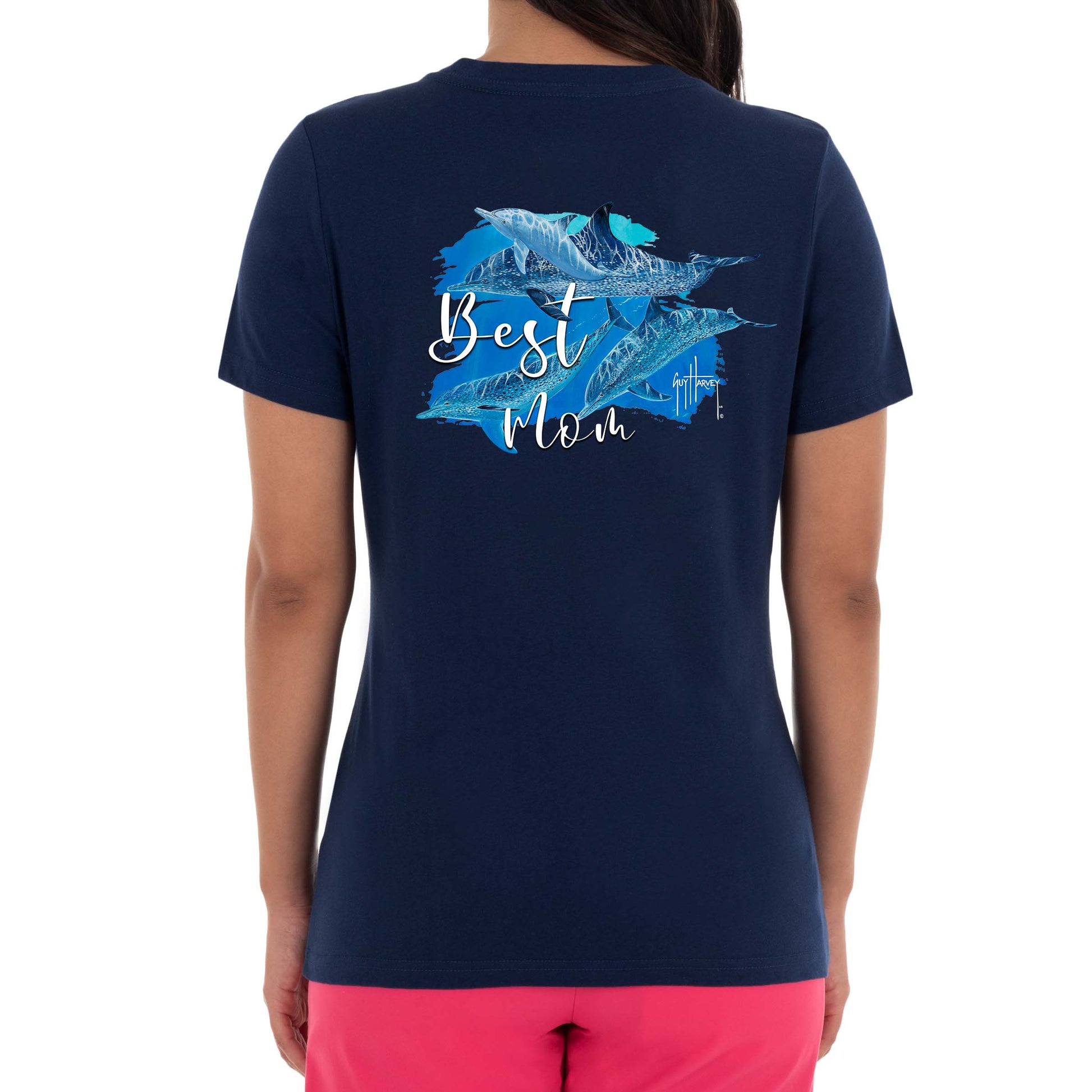 Guy Harvey Ladies Mahi Scribble Short Sleeve Navy T-Shirt - Blue Large
