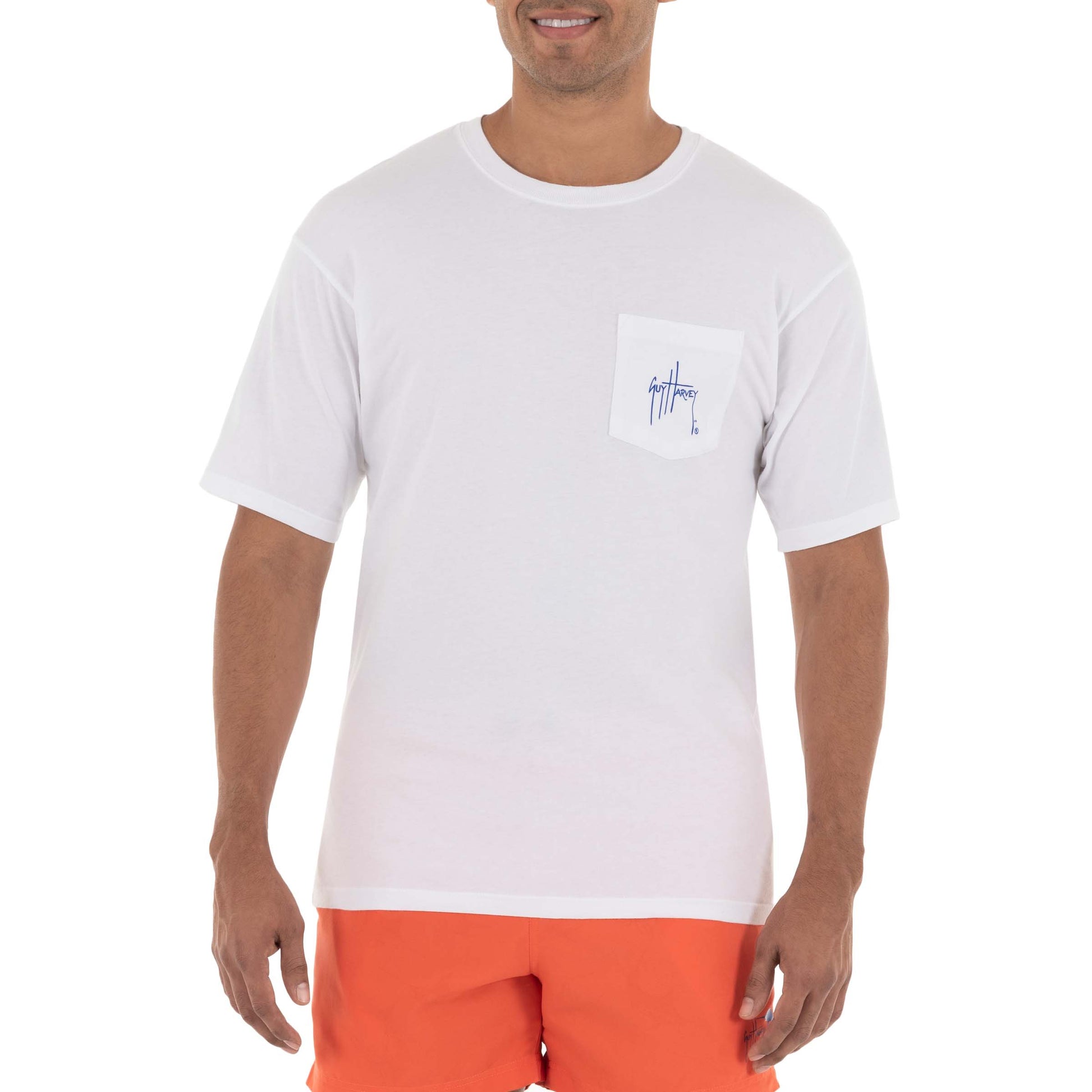 Guy Harvey Men's Patriotic Turn Short Sleeve Pocket T-Shirt - White Medium