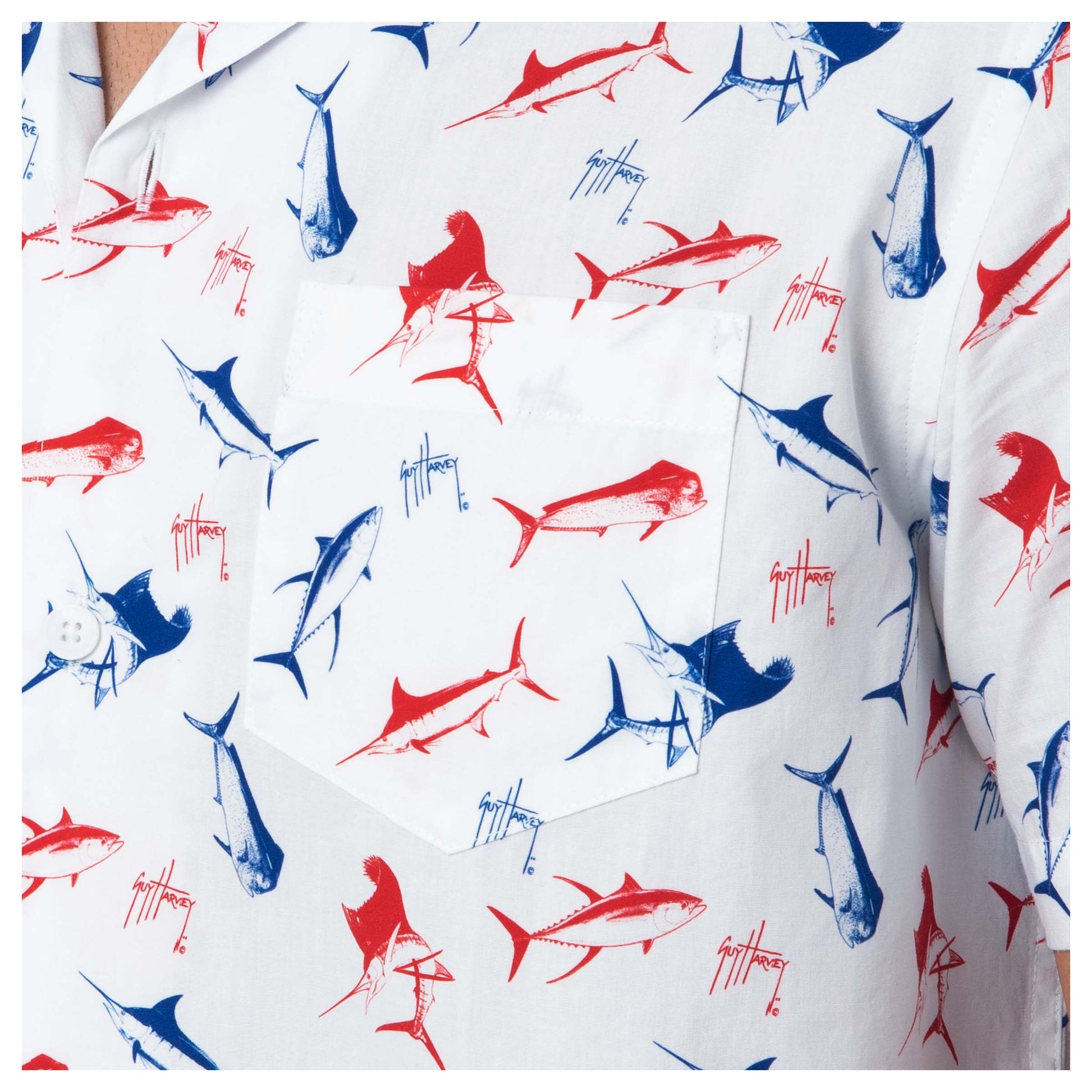 Guy Harvey Men's Gamefish Americana Short Sleeve Fishing Shirt Surf The Web / XL