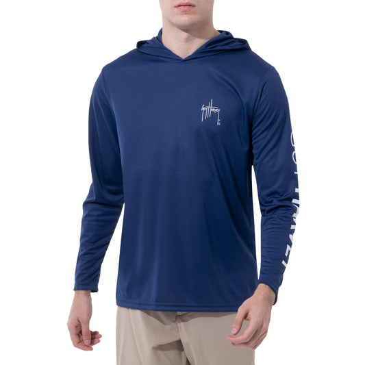 Southern Fin Apparel Mens Long Sleeve Fishing Hoodie Shirt with UV Sun Protection, adult Unisex, Size: Large, Blue