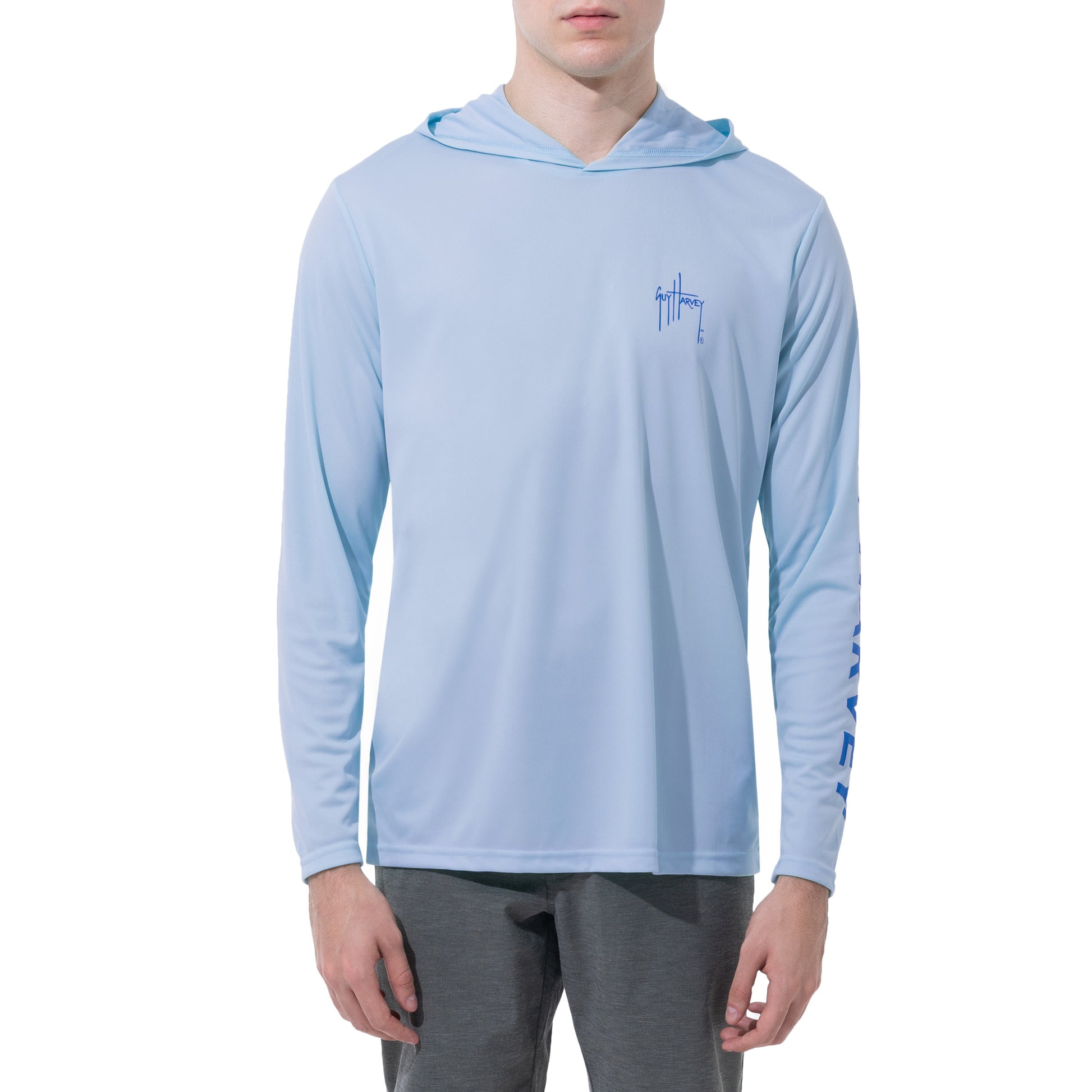 【Buy 4 Get 4th Free】Men's Long Sleeve Hooded Shirt UPF 50+ Athletic Shirts, Blue Grey / XXL