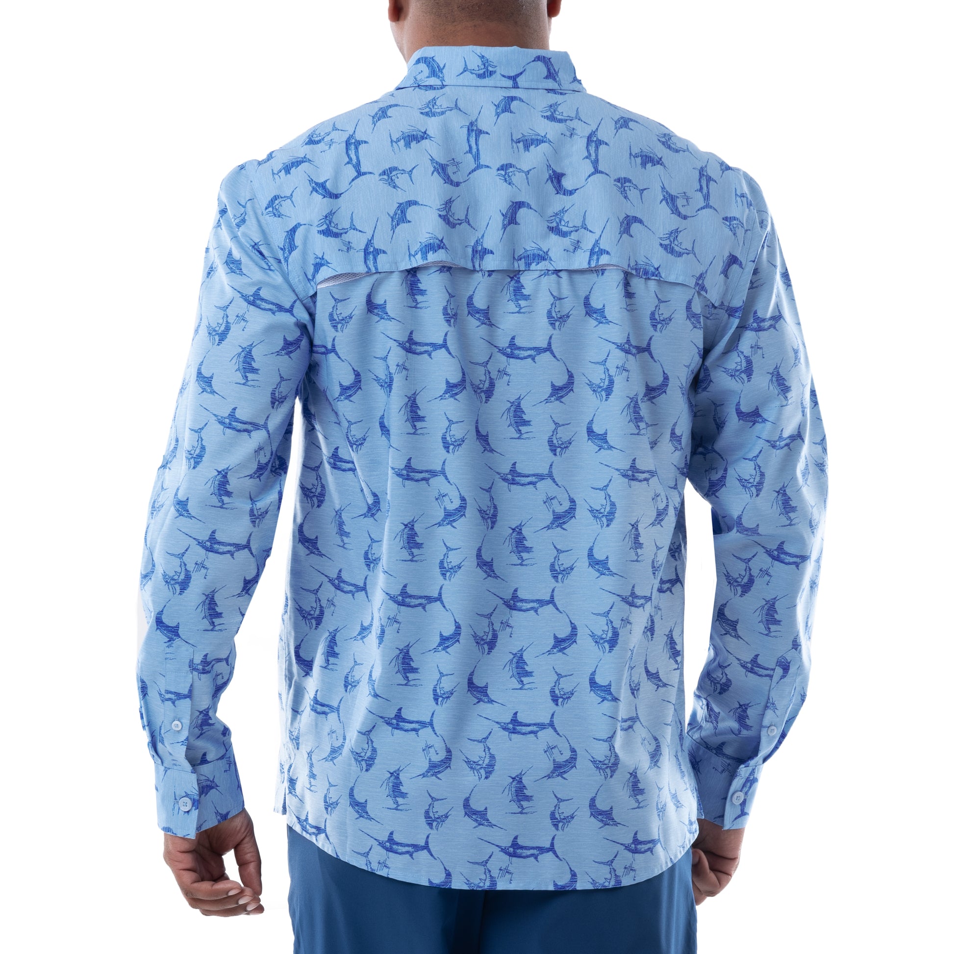 Guy Harvey | Men's Retro Billfish Long Sleeve Fishing Shirt, Microchip, 2XL