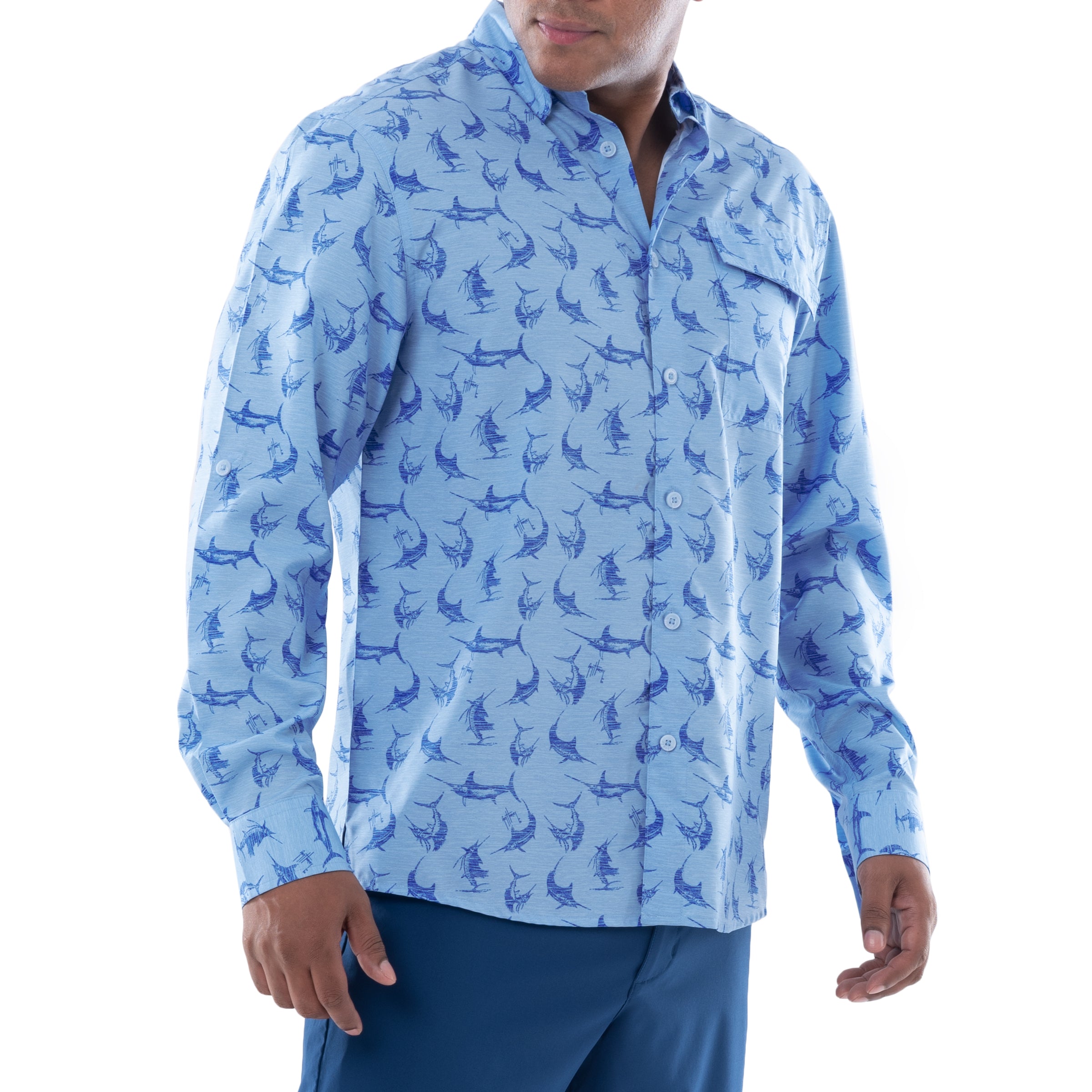 Men's Retro Billfish Long Sleeve Fishing Shirt View 6