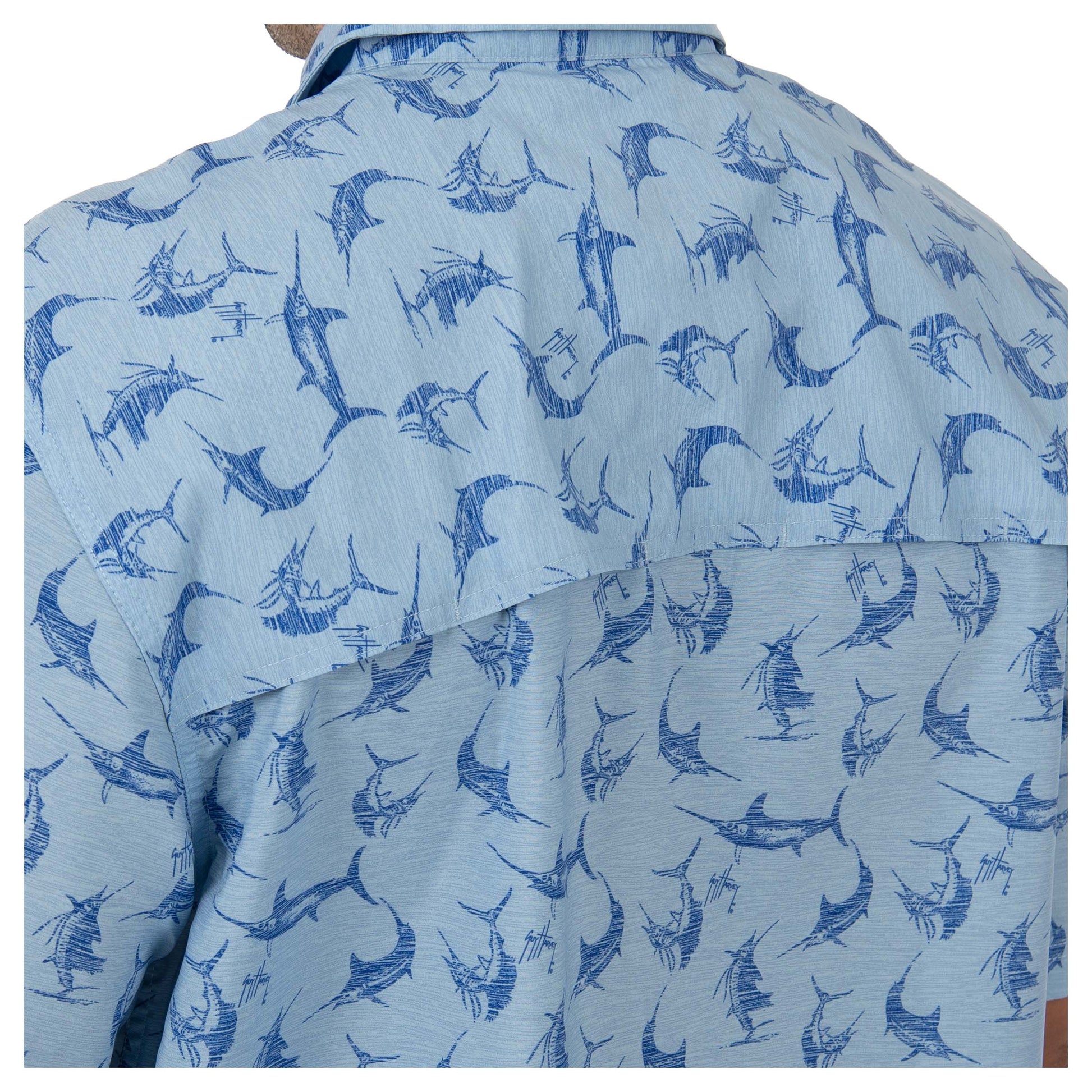 Guy Harvey Men's Short Sleeve Retro Billfish Fishing Shirt | Powder Blue Large