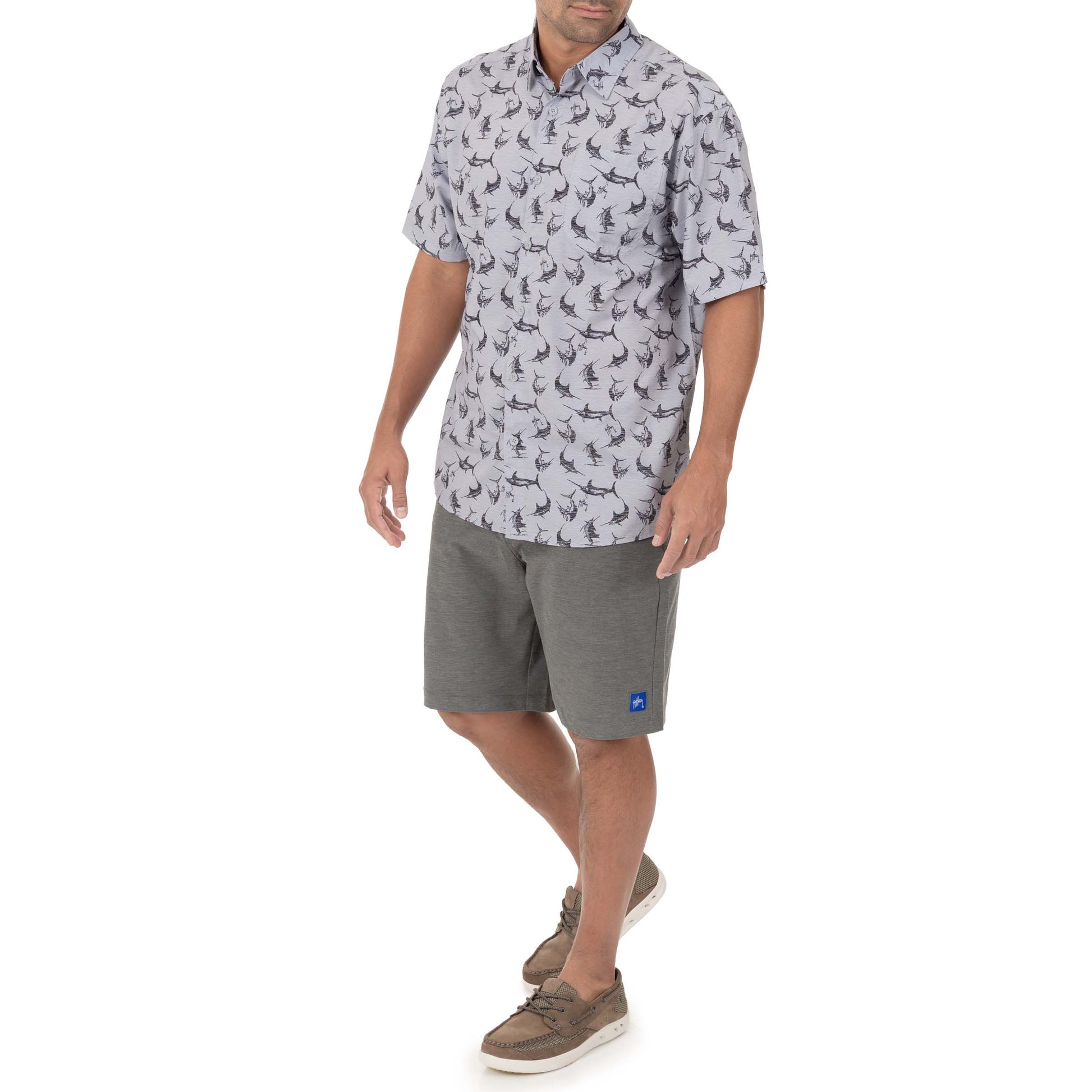 Guy Harvey Men's Short Sleeve Retro Billfish Fishing Shirt | Powder Blue Medium