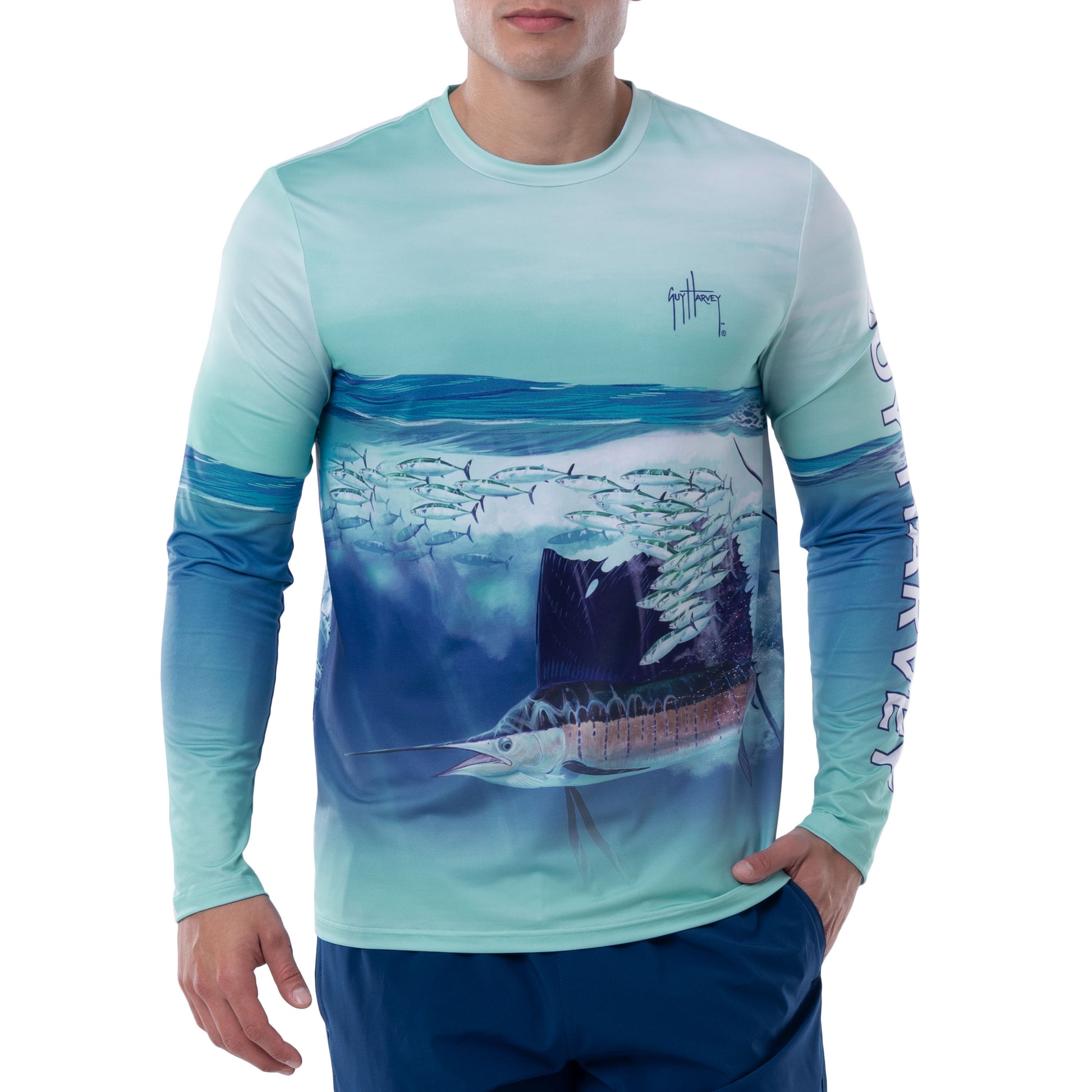 Long Sleeve Fish man Sun Protection Shirt Moisture Wicking Polyester Sun  Shirts